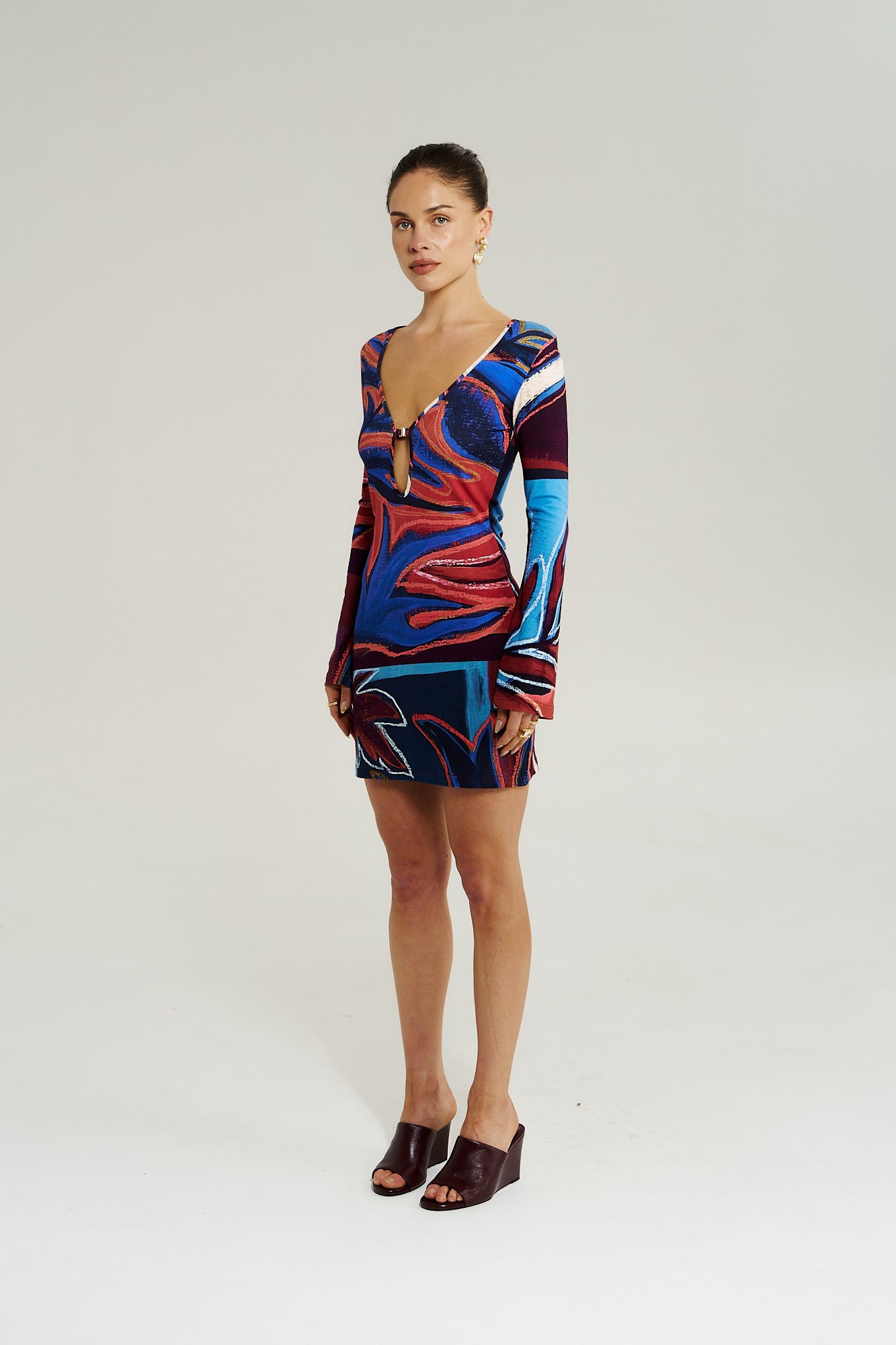 AMIE LS MINI DRESS - BORDEAUX