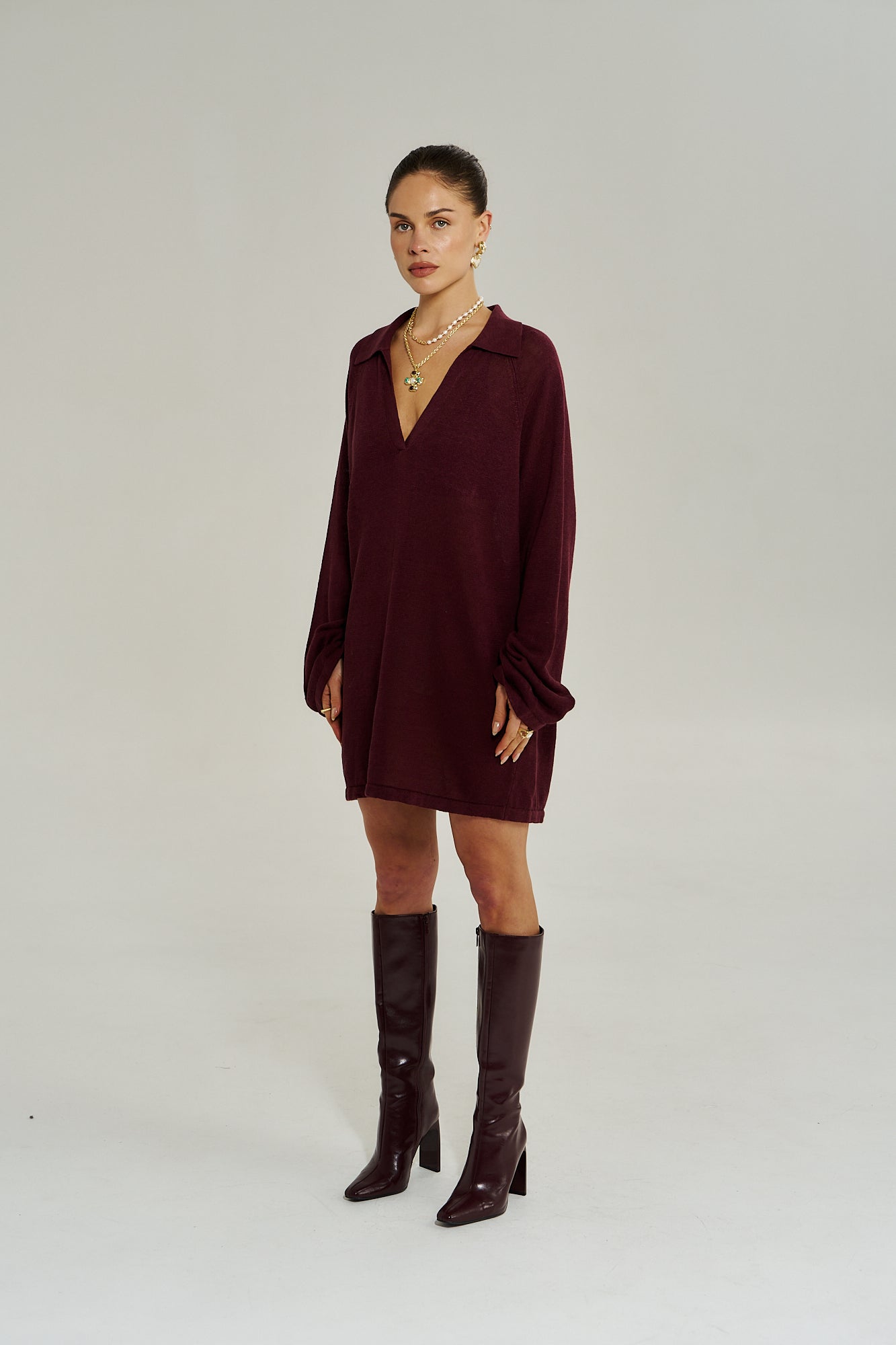 KNIT POLO DRESS - SYRAH