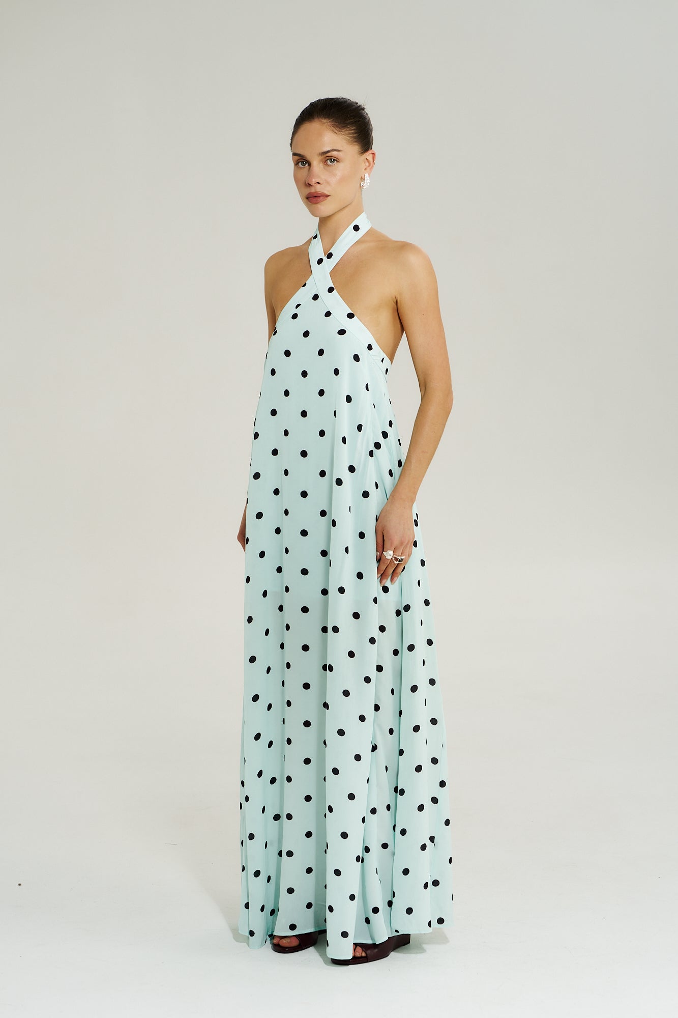 CROSS OVER HALTER MAXI DRESS - PINOT DROPS