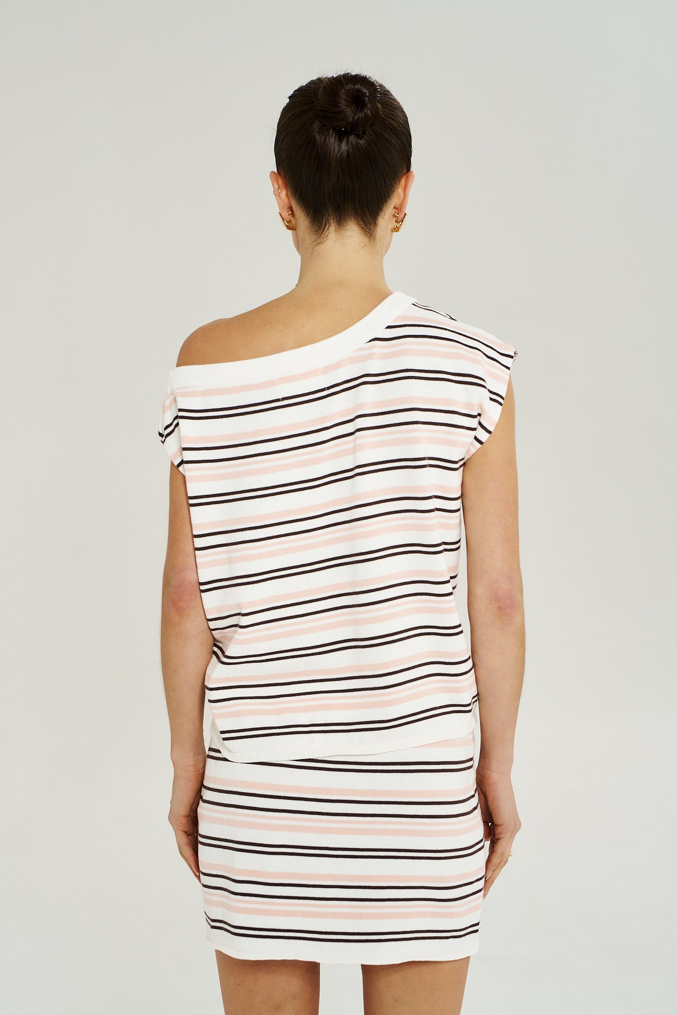 KNIT OFF SHOULDER TOP - DUSTY ROSE STRIPE