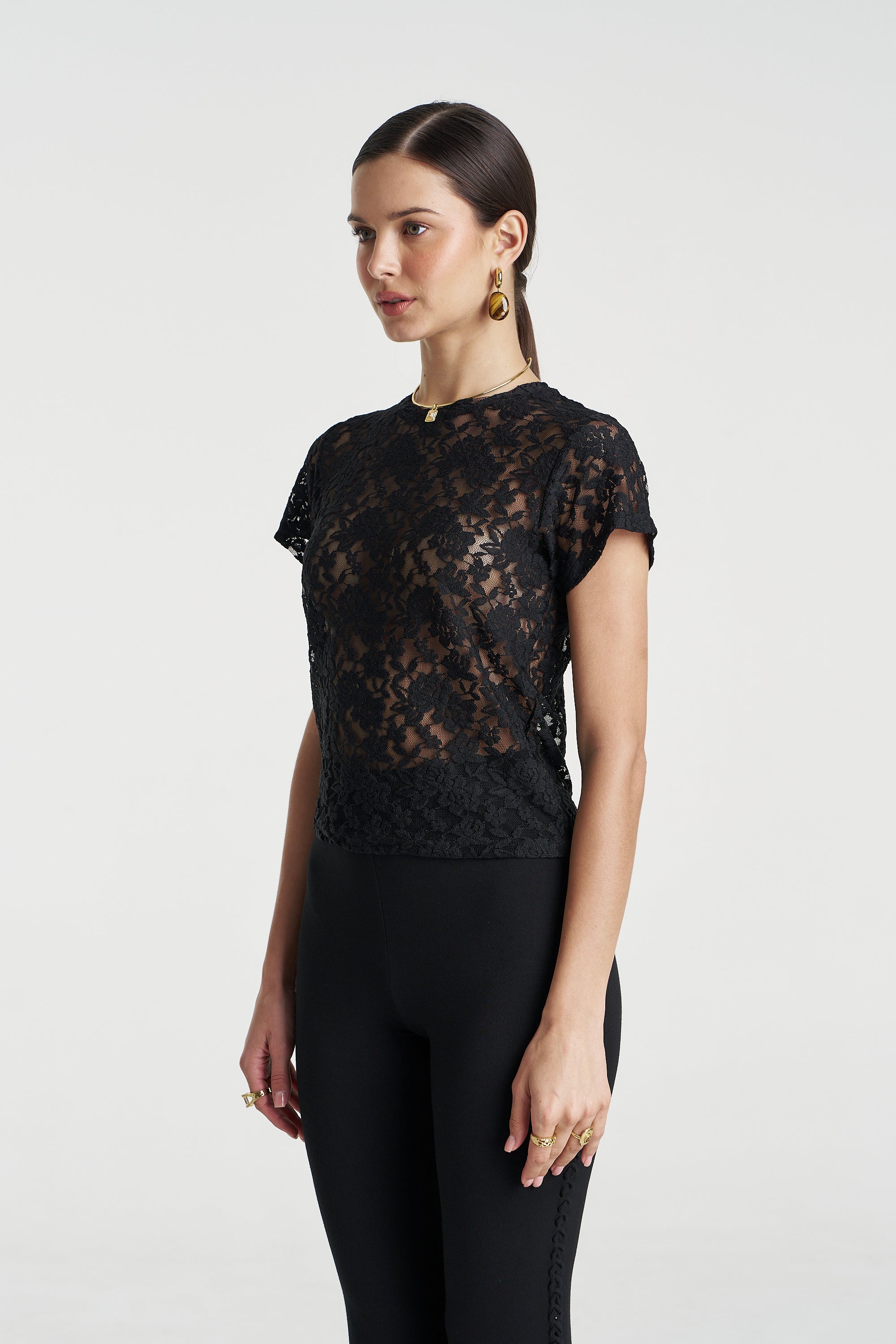 LACE BABY DOLL TEE - BLACK