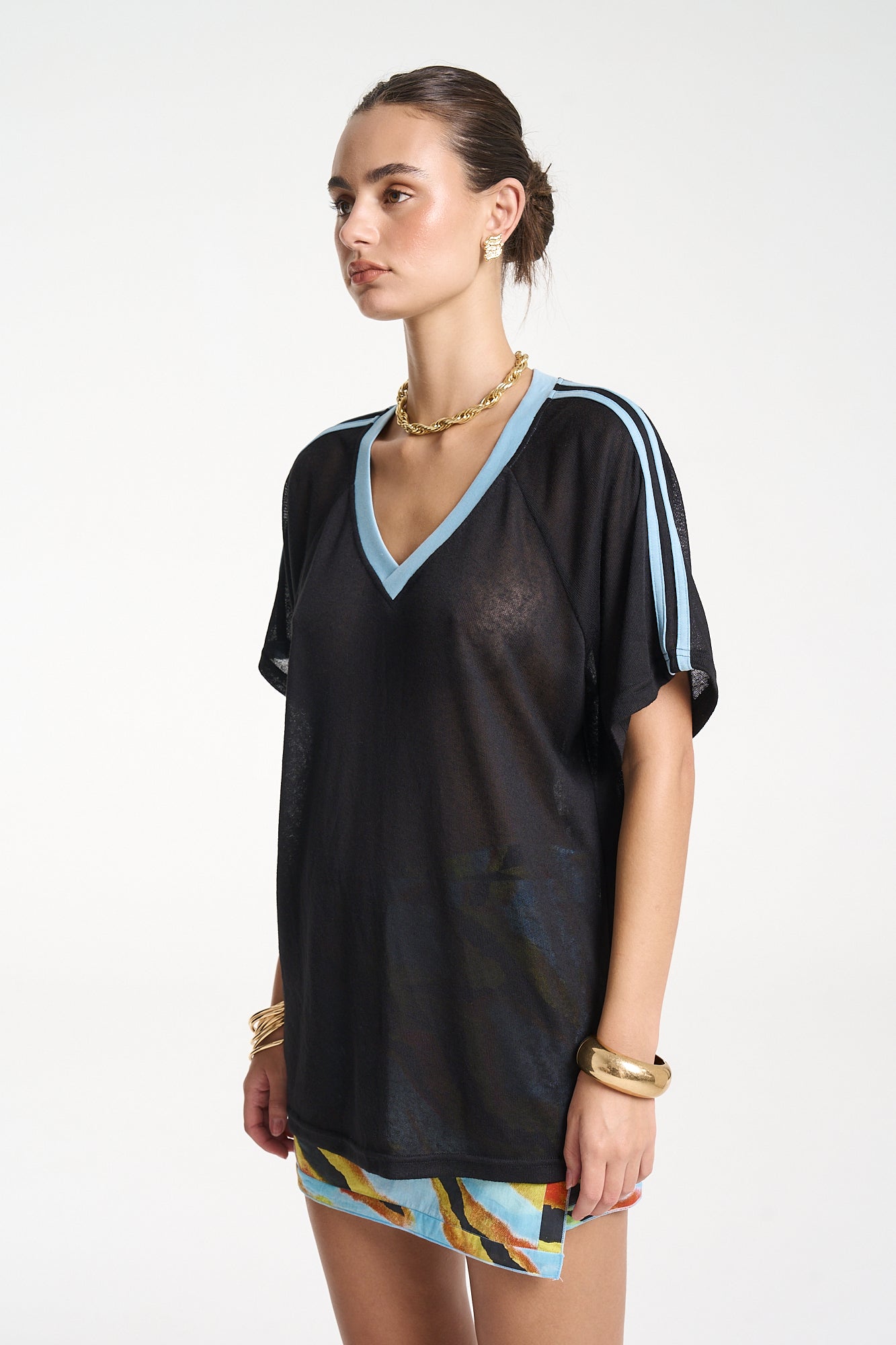 V NECK JERSEY - BLACK/ BLUE