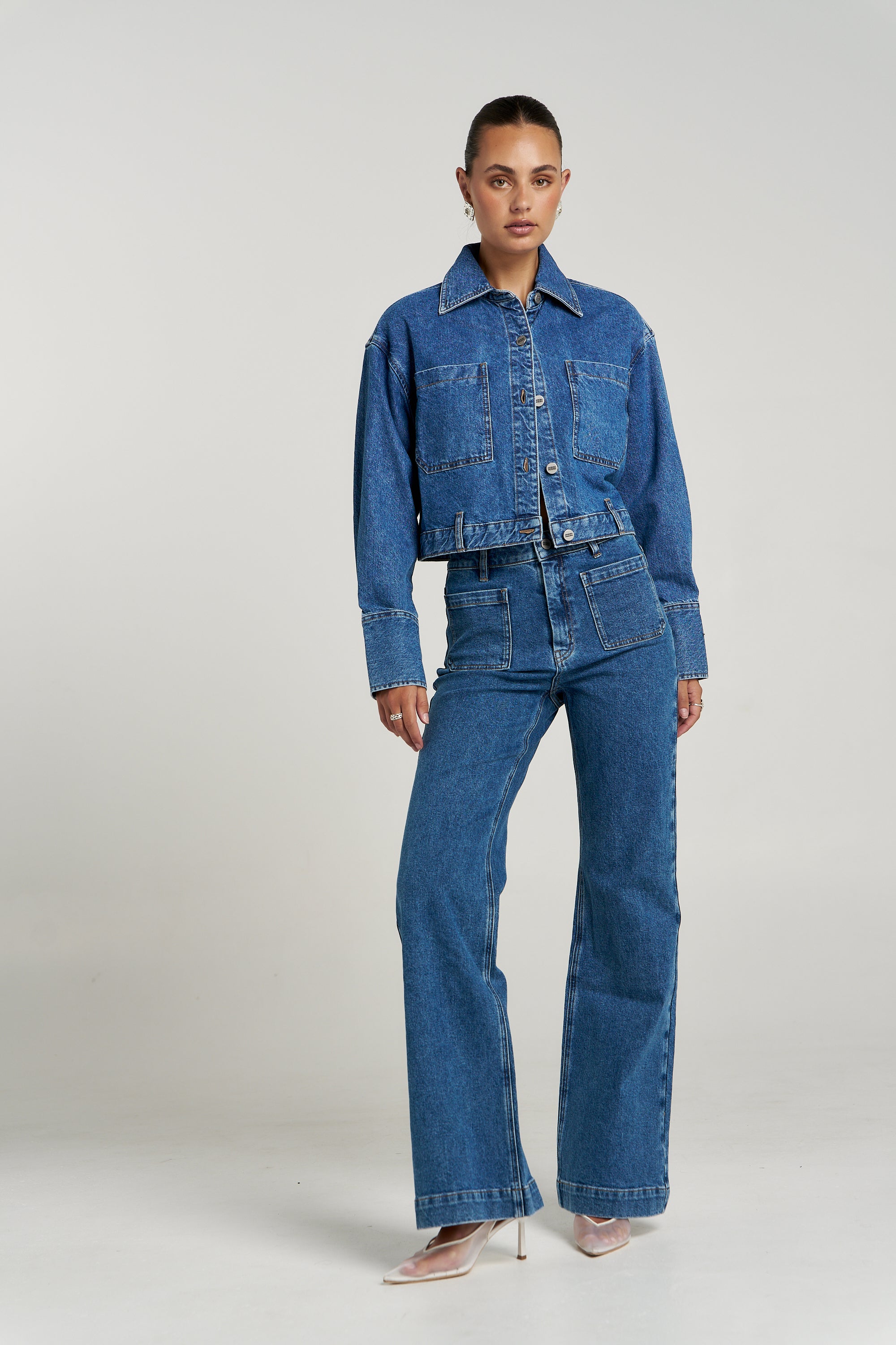 SOHO CROPPED DENIM JACKET - BLEU