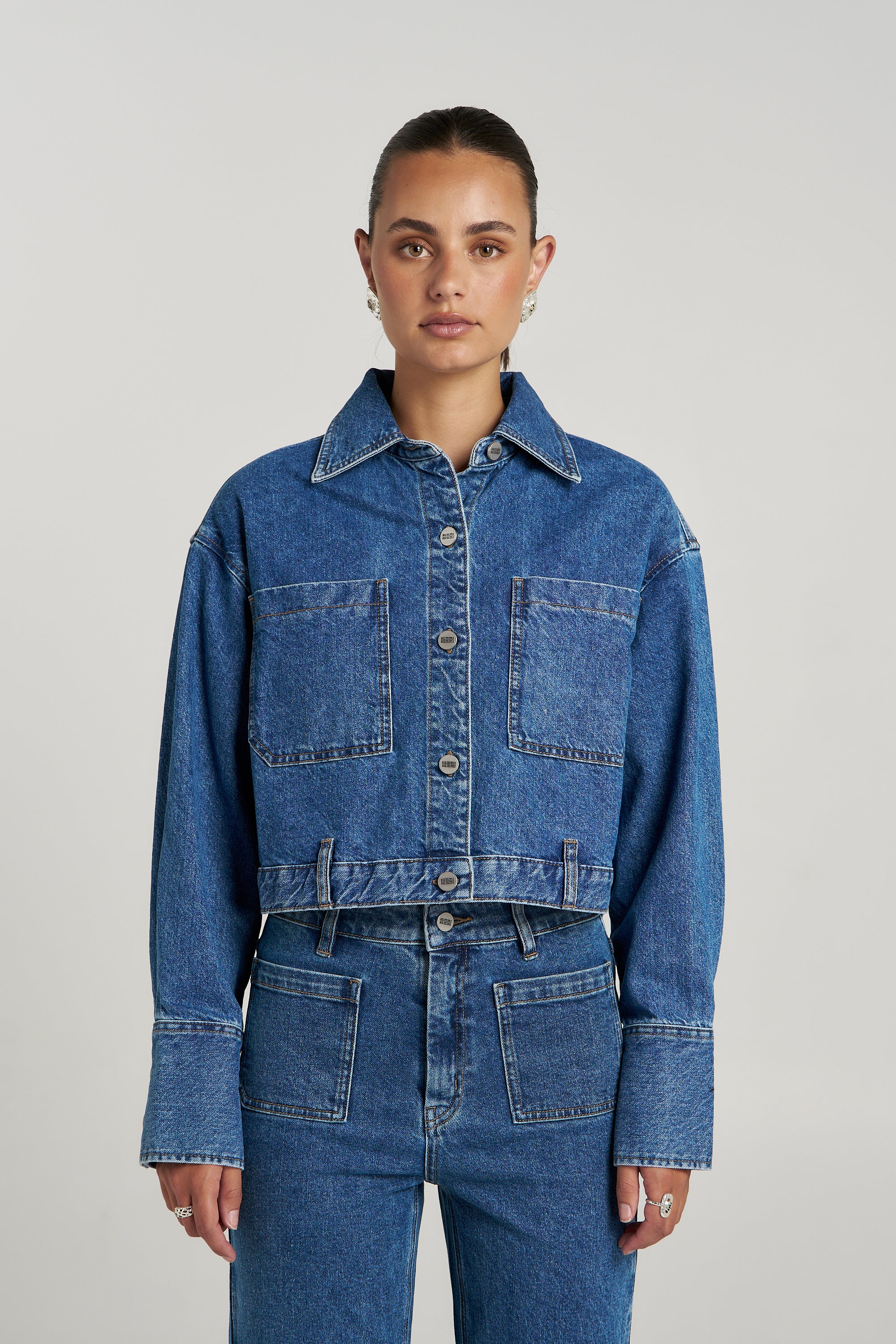 SOHO CROPPED DENIM JACKET - BLEU