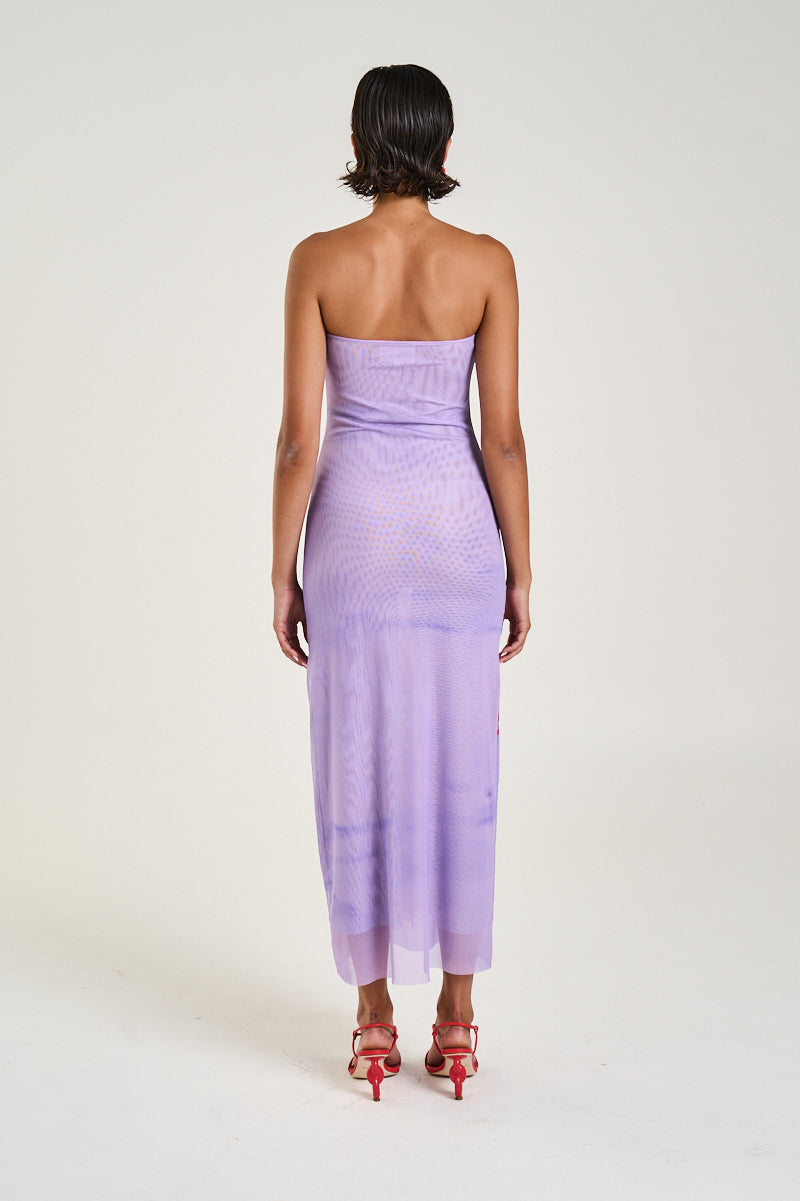 STRAPLESS MESH DRESS - CORAL