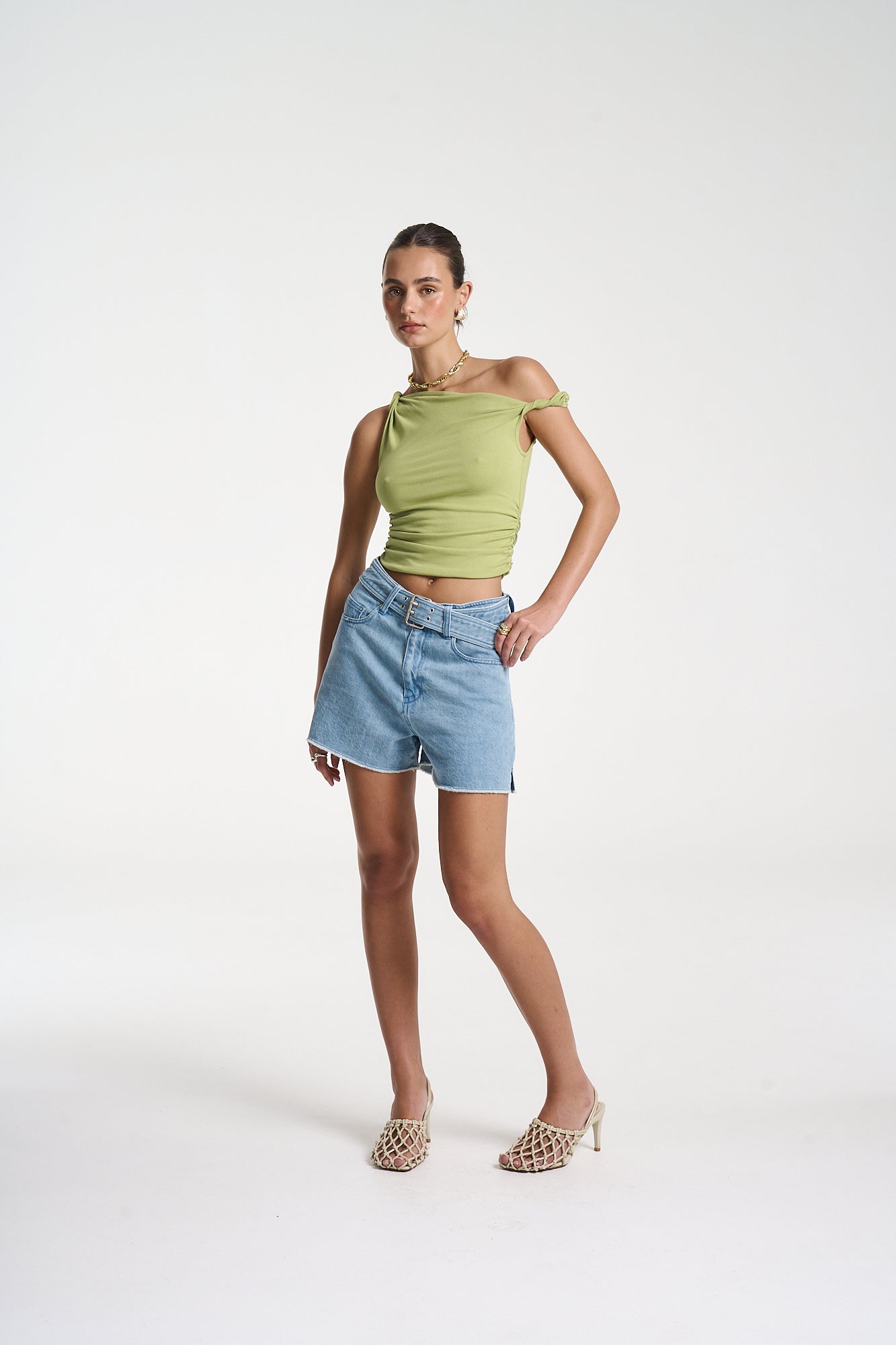 DENIM BELT SHORT - SKY BLUE DENIM