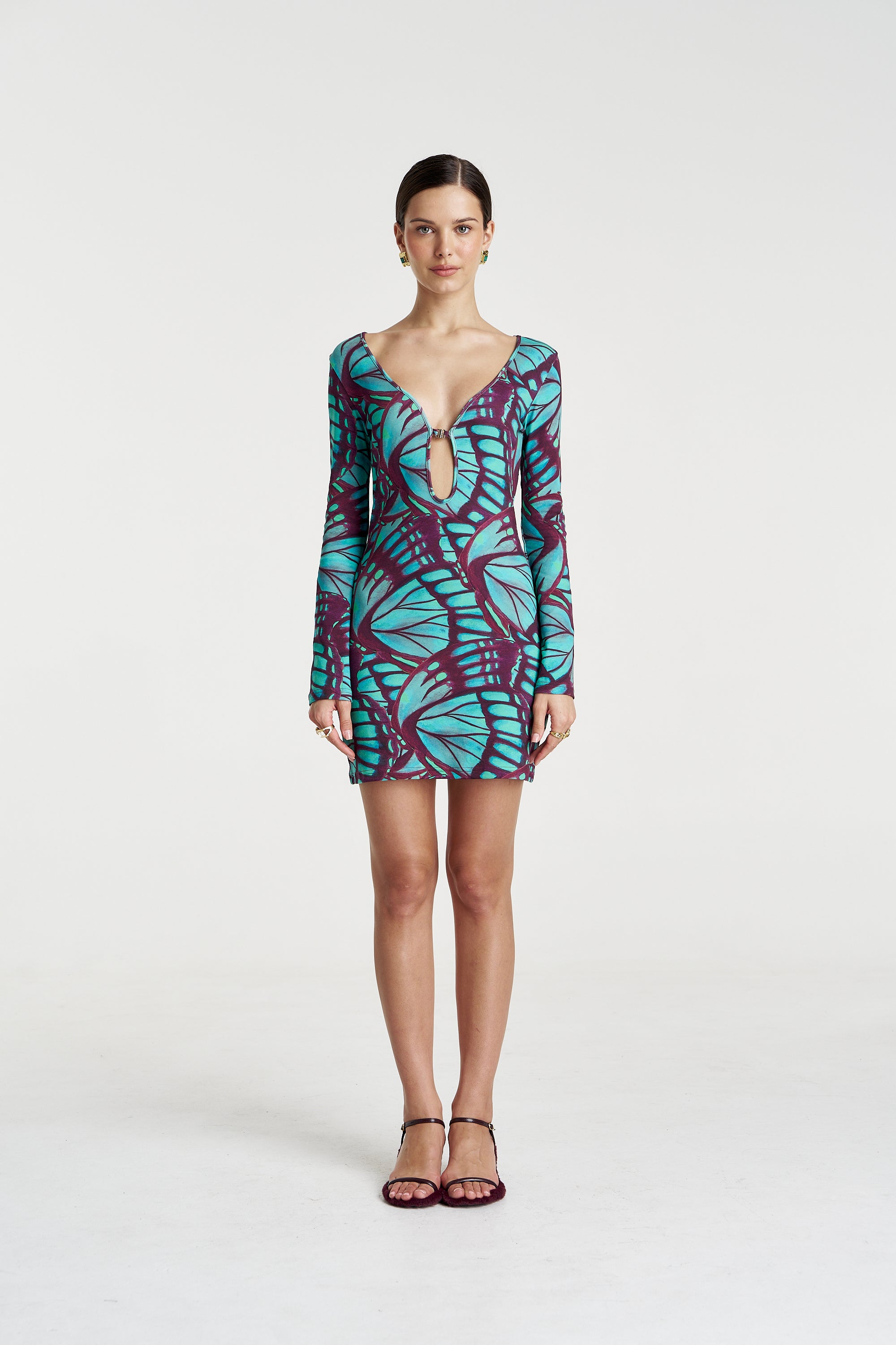AMIE LS MINI DRESS - JADE BUTTERFLY