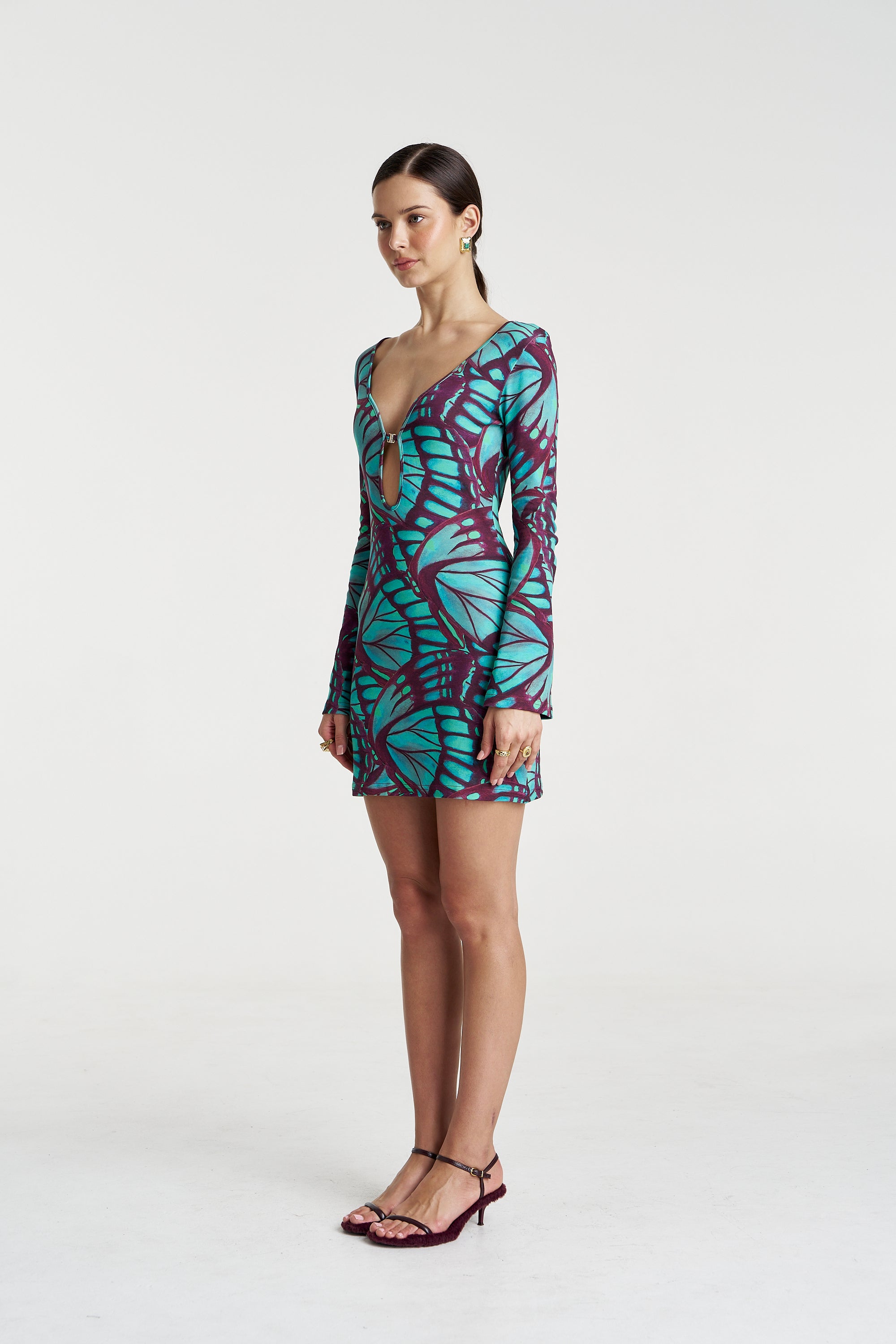 AMIE LS MINI DRESS - JADE BUTTERFLY