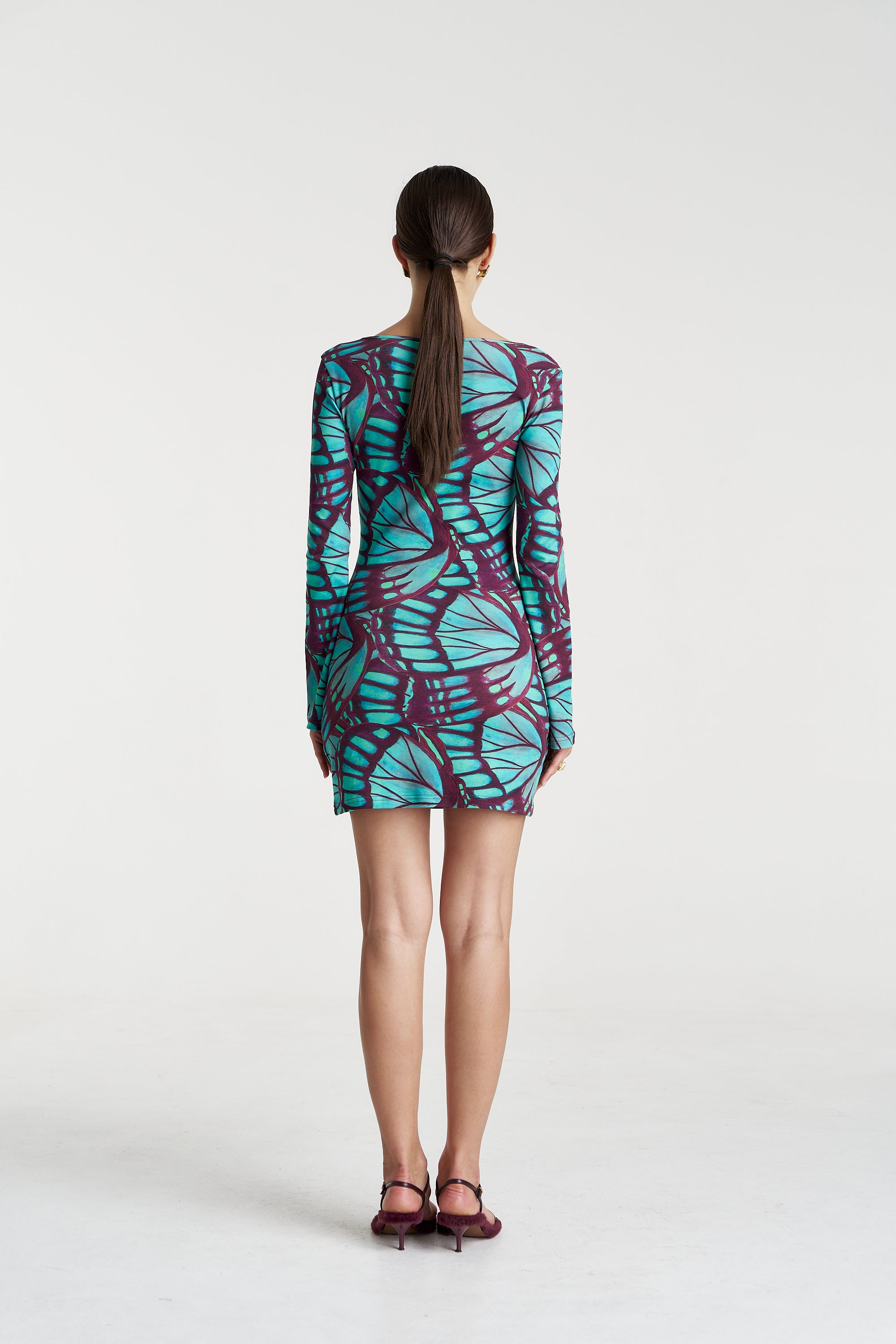 AMIE LS MINI DRESS - JADE BUTTERFLY