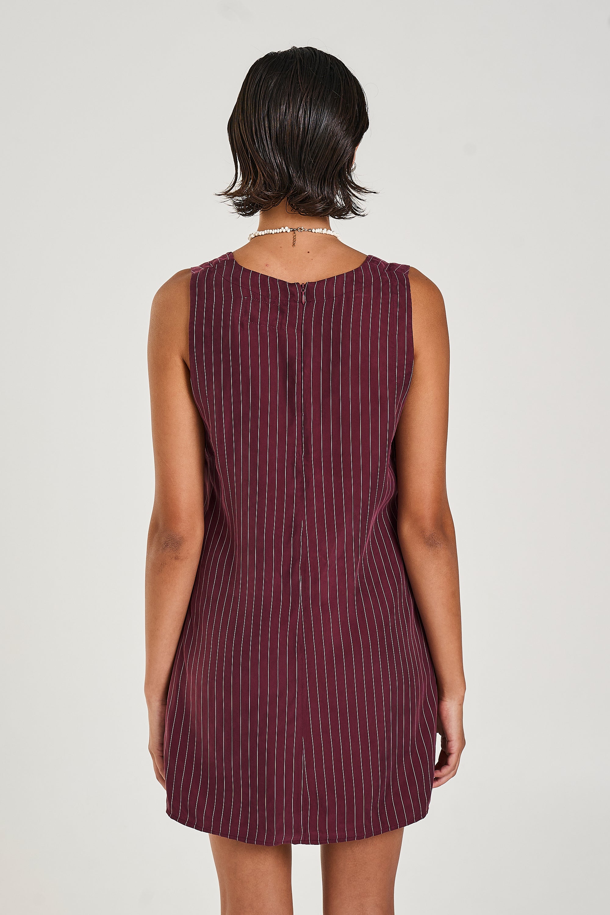 V-NECK SHIFT DRESS - KINA PINSTRIPE