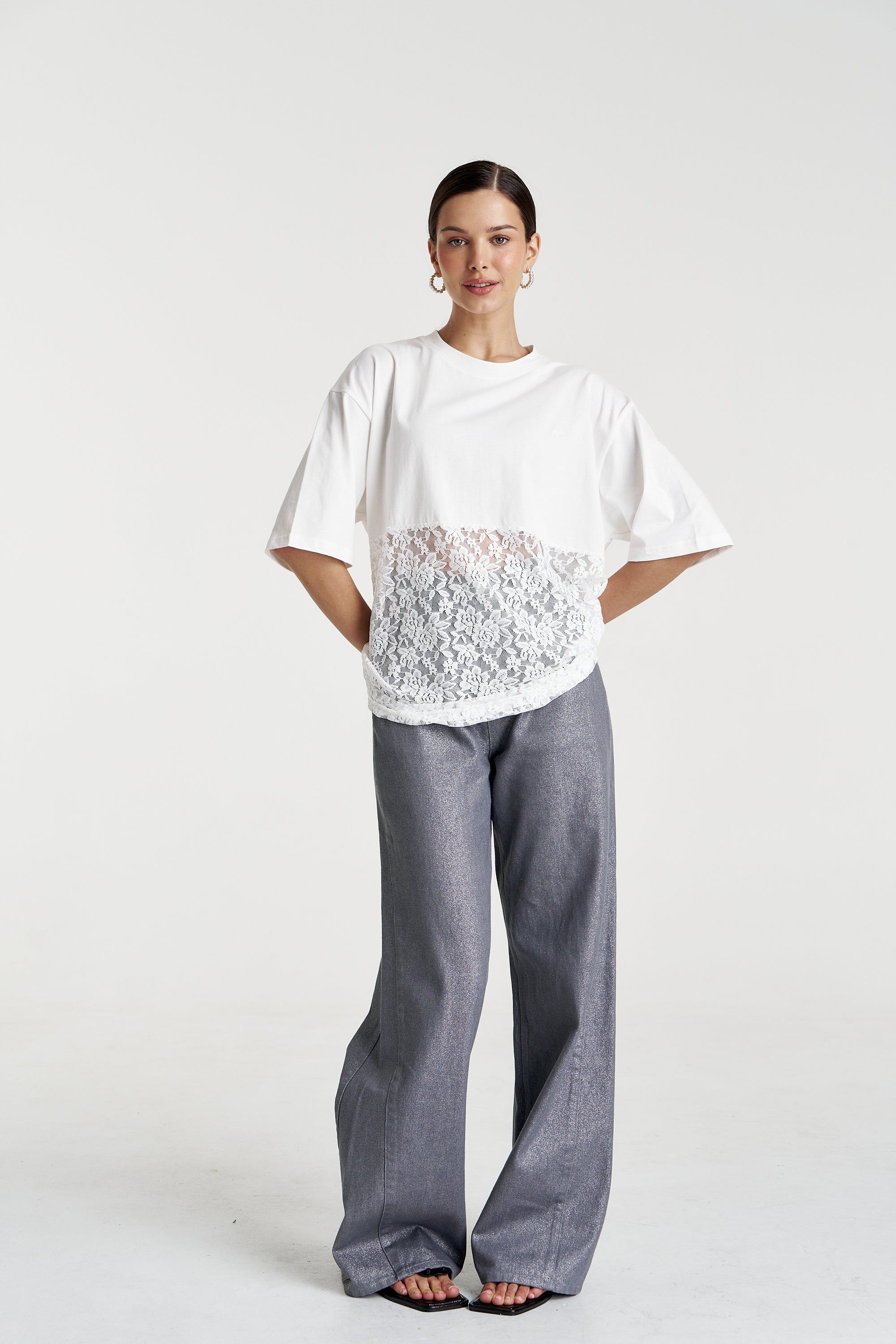 LACE PANEL TEE - LILY WHITE
