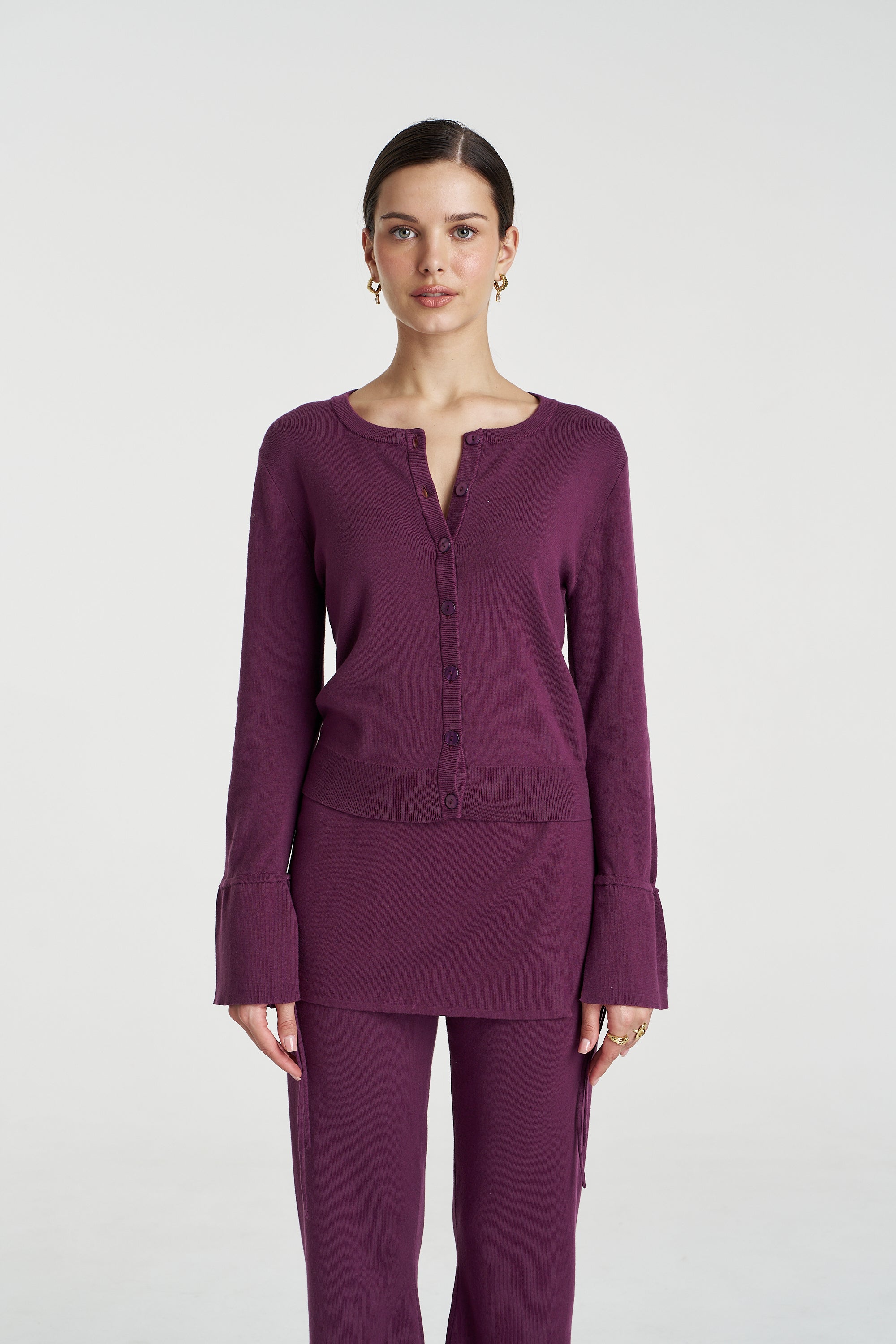 BUTTON THRU KNIT - MULBERRY