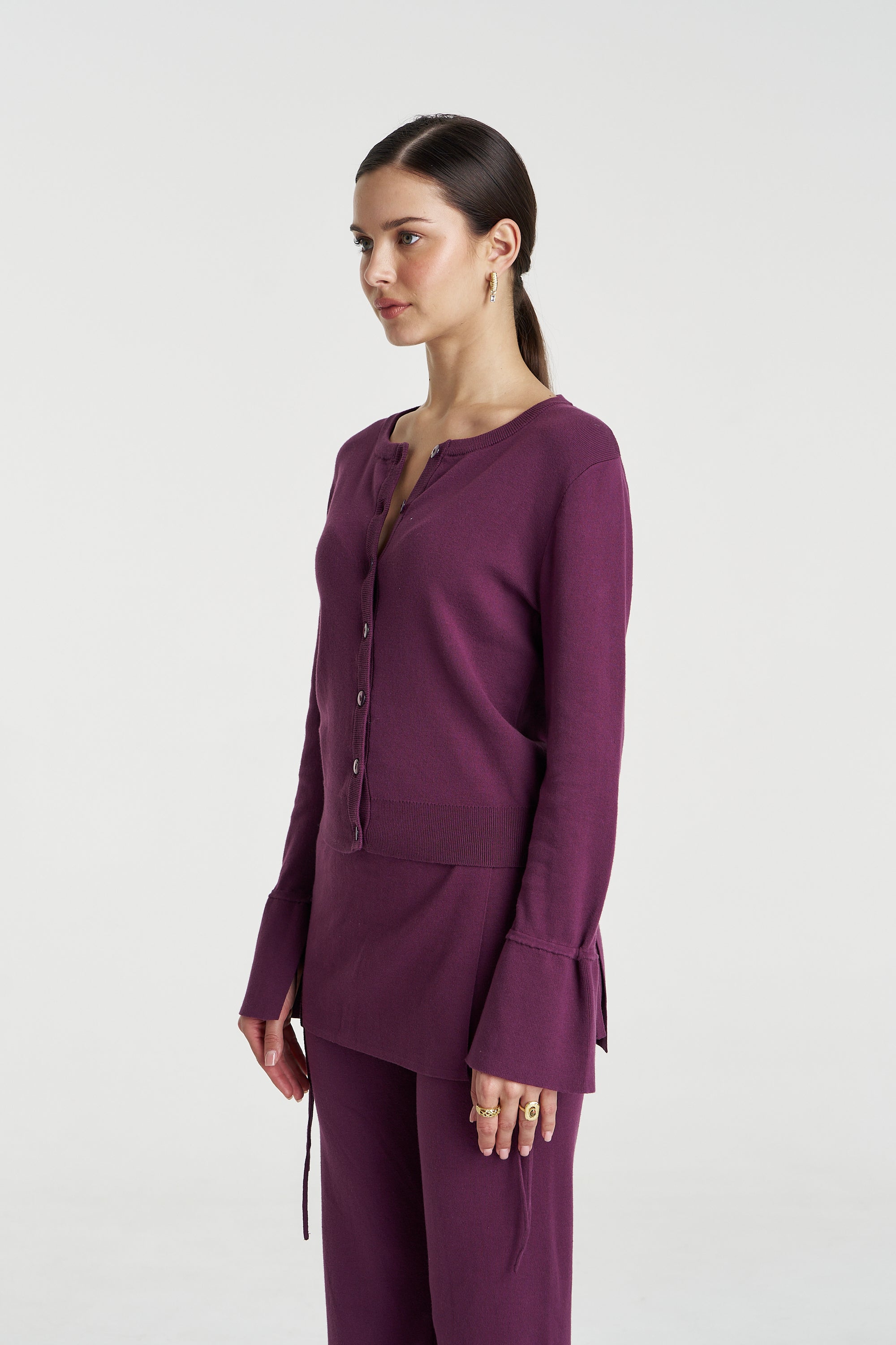 BUTTON THRU KNIT - MULBERRY