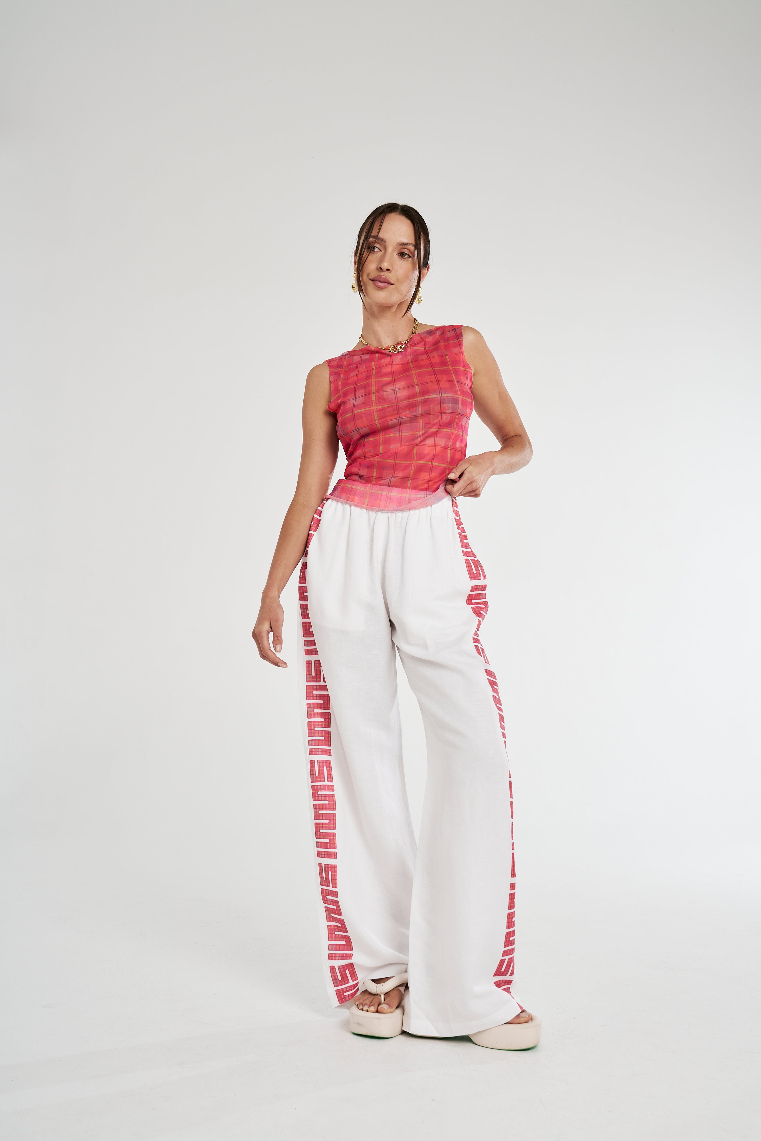 SIG LINEN PANTS - NEON PLAID