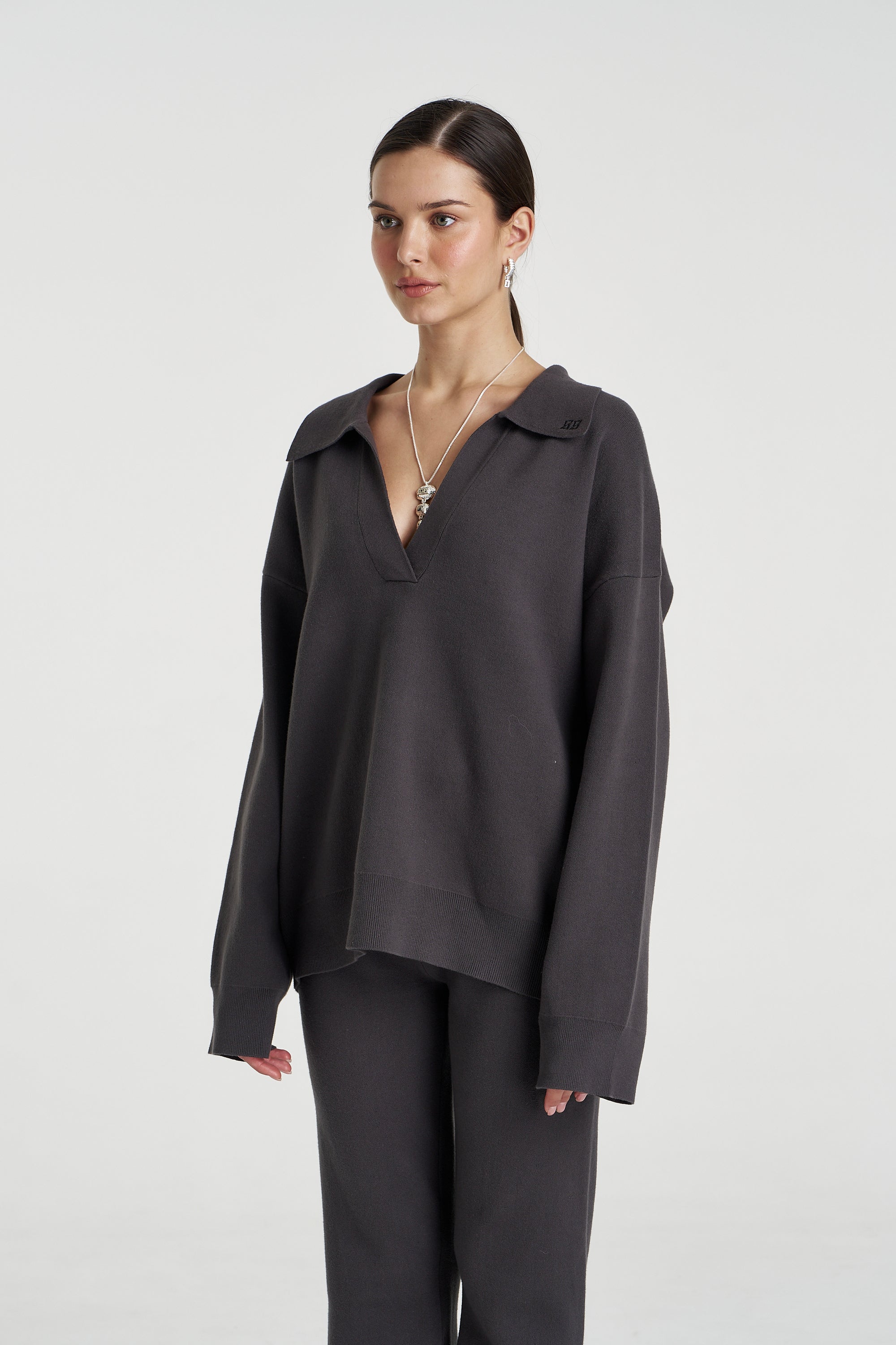 LS COLLARED KNIT - SHADOW