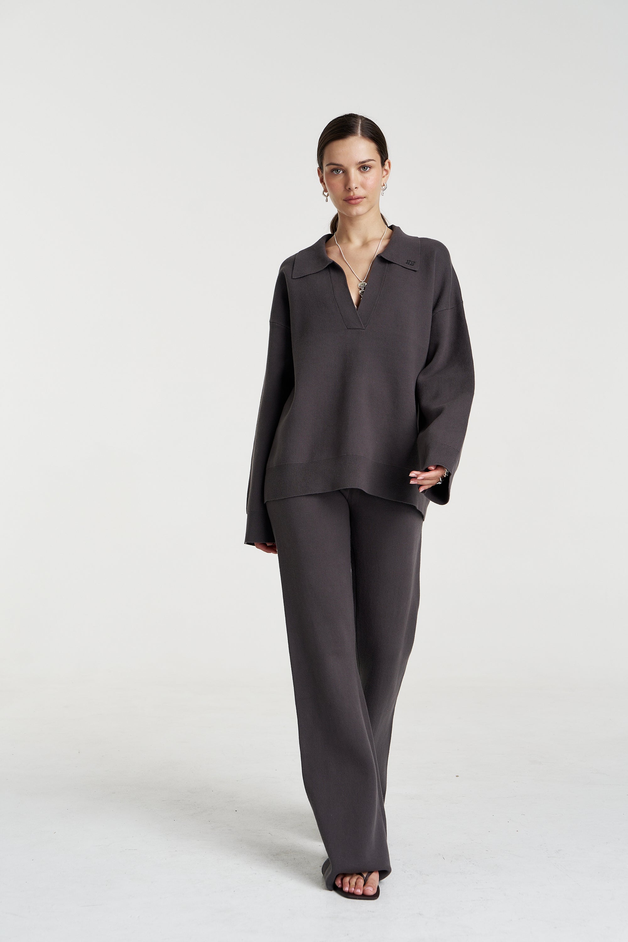 LS COLLARED KNIT - SHADOW
