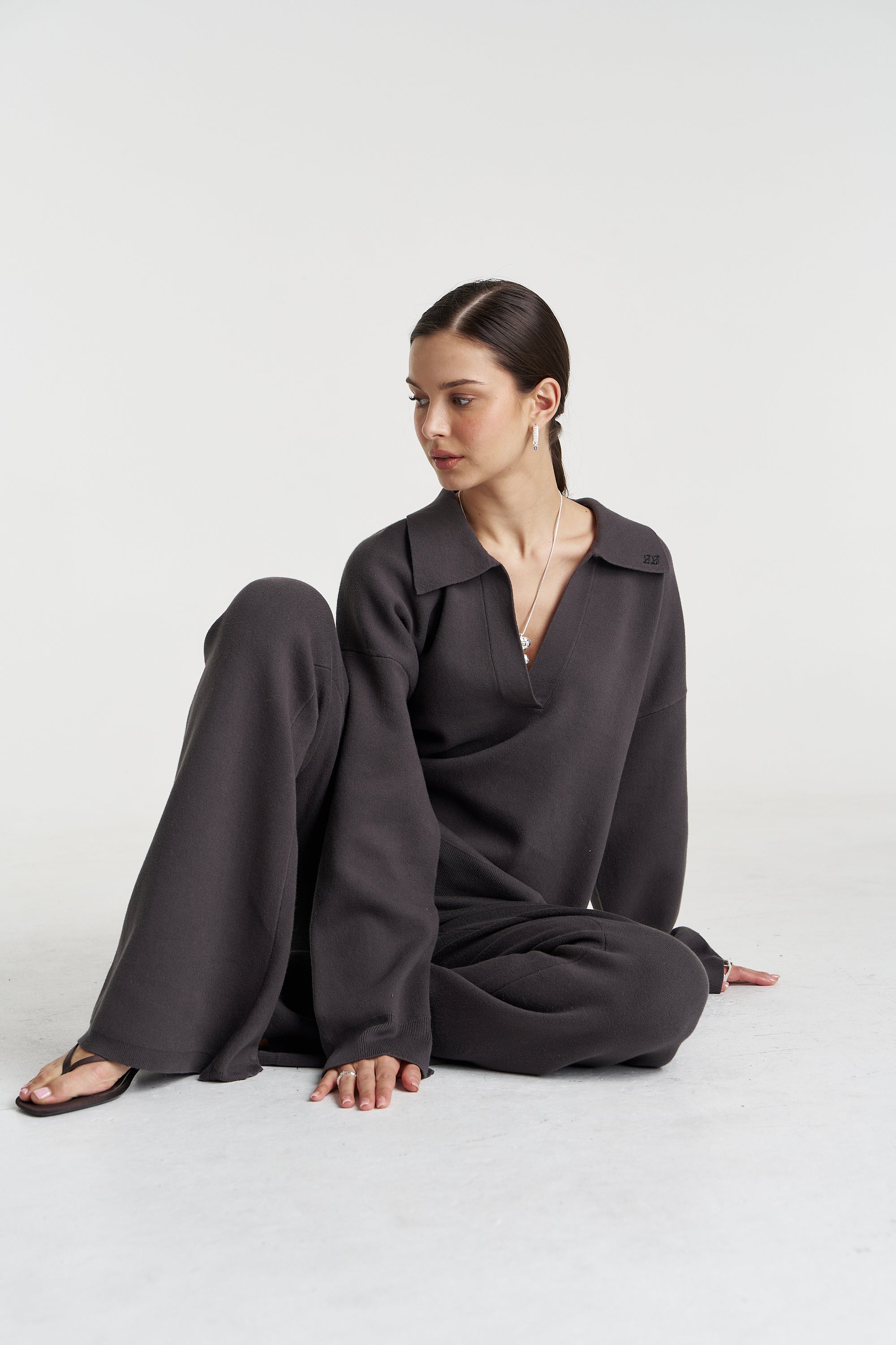 LS COLLARED KNIT - SHADOW