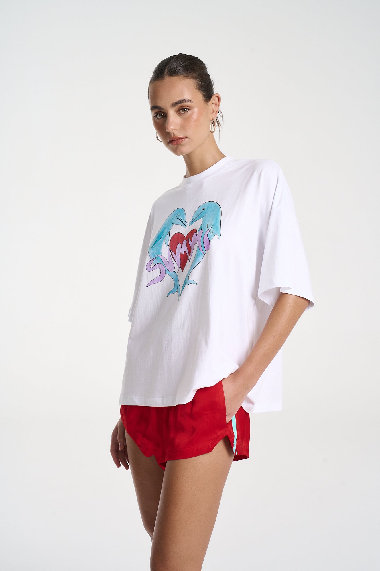 SPORTY SHORTY - RED/AQUA STRIPE