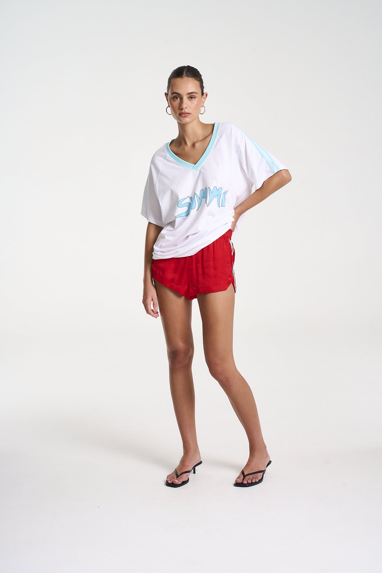SPORTY SHORTY - RED/AQUA STRIPE