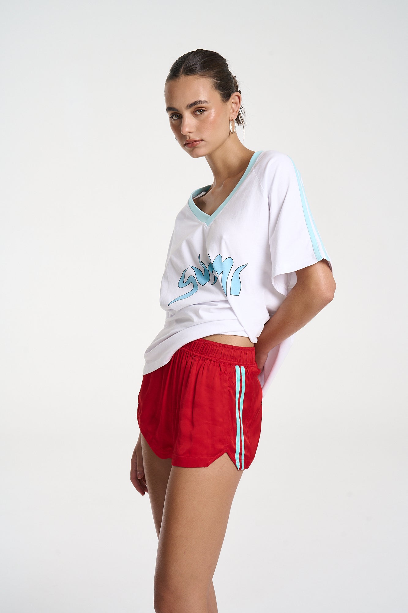 SPORTY SHORTY - RED/AQUA STRIPE