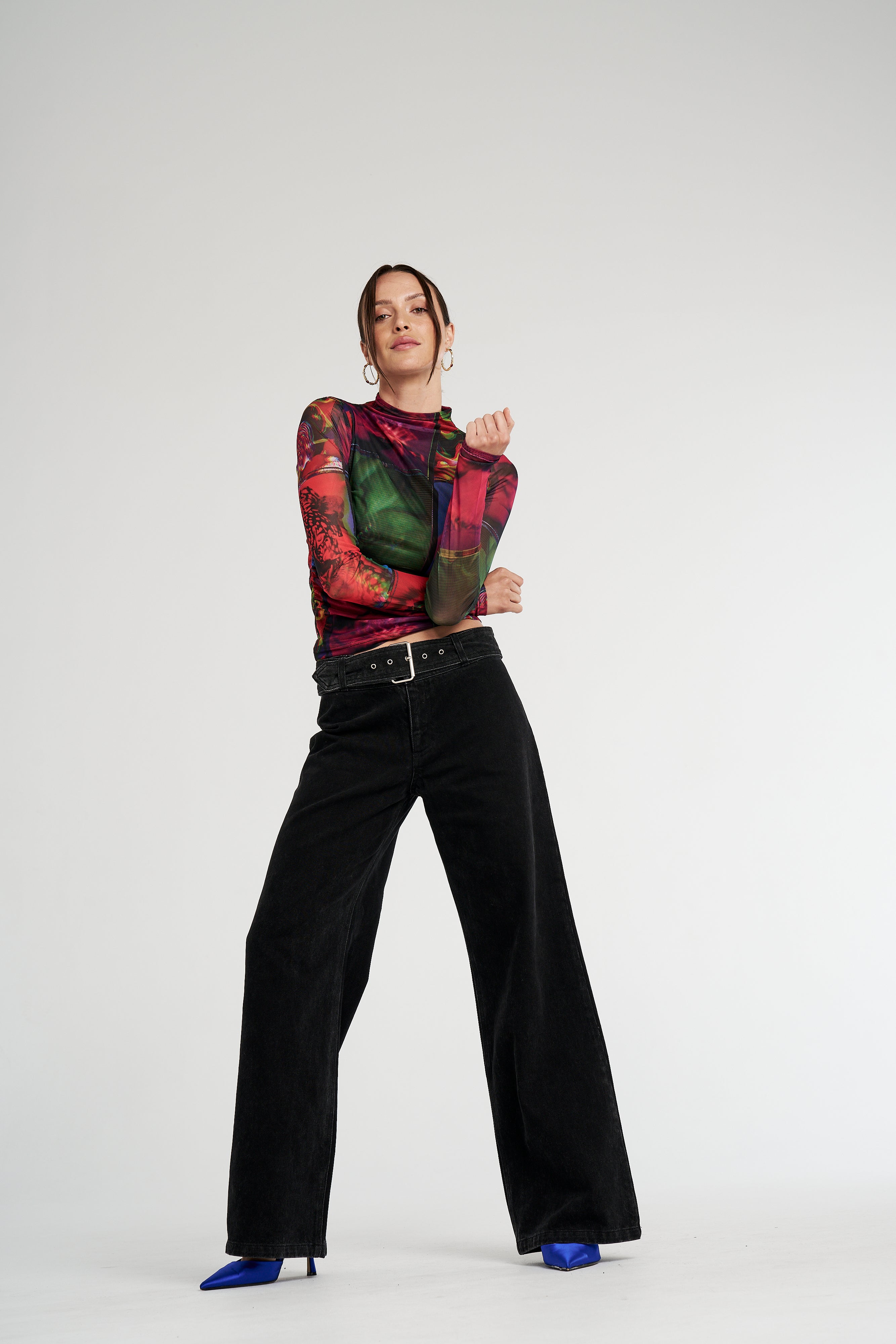 LS RUCHED HIGH NECK TOP - UNTAMED