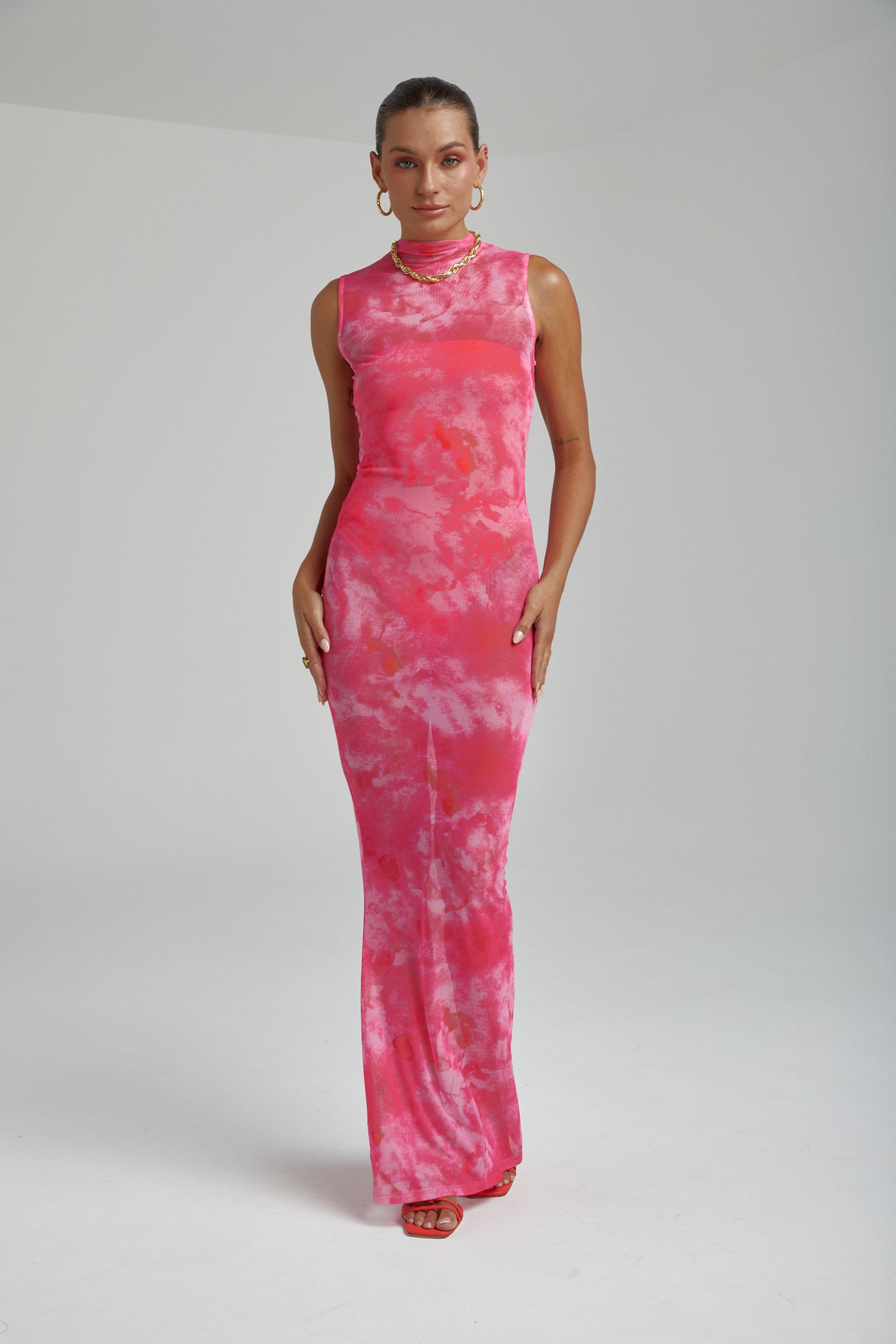 MESH MAXI DRESS - HIBISCUS