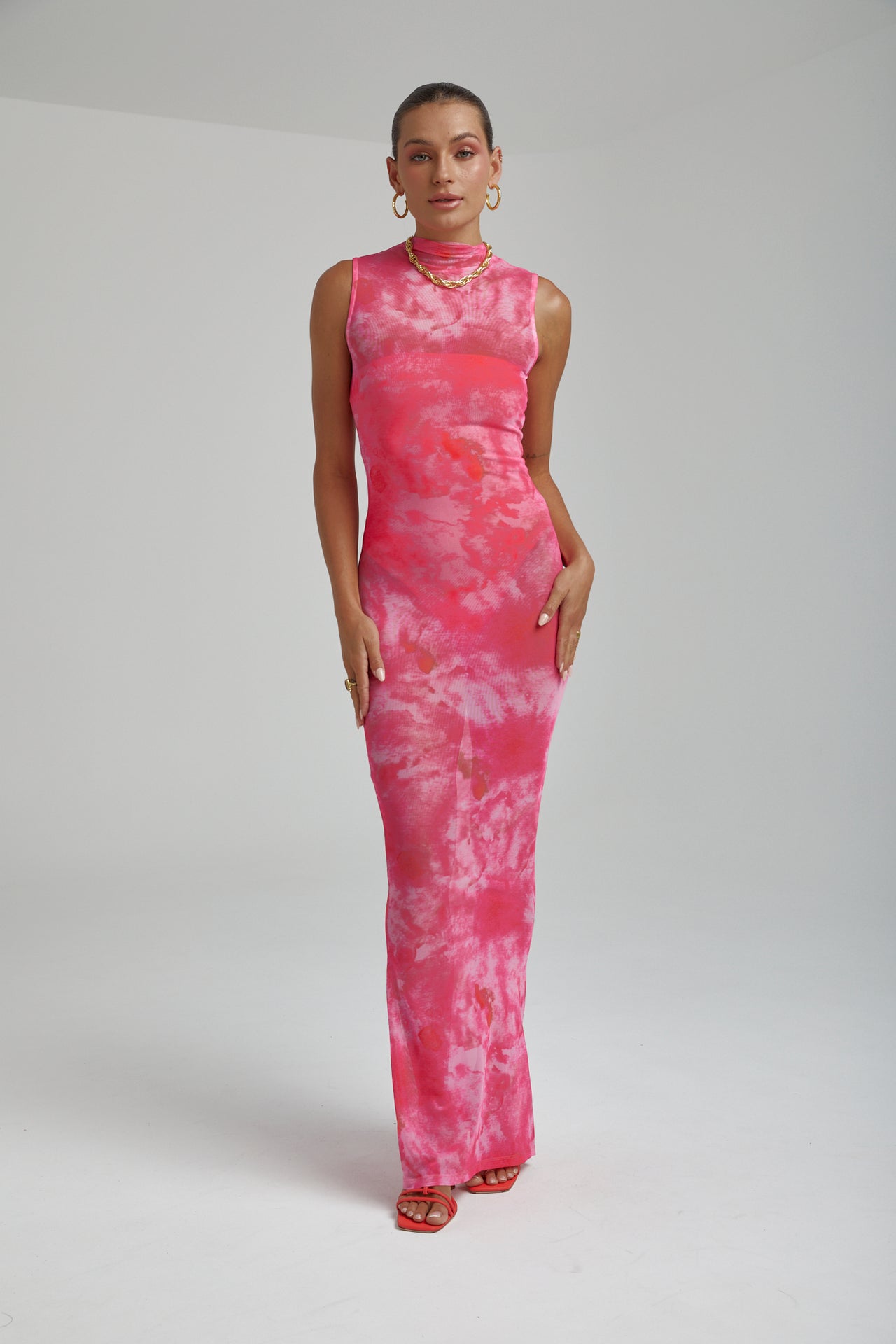 MESH MAXI DRESS - HIBISCUS