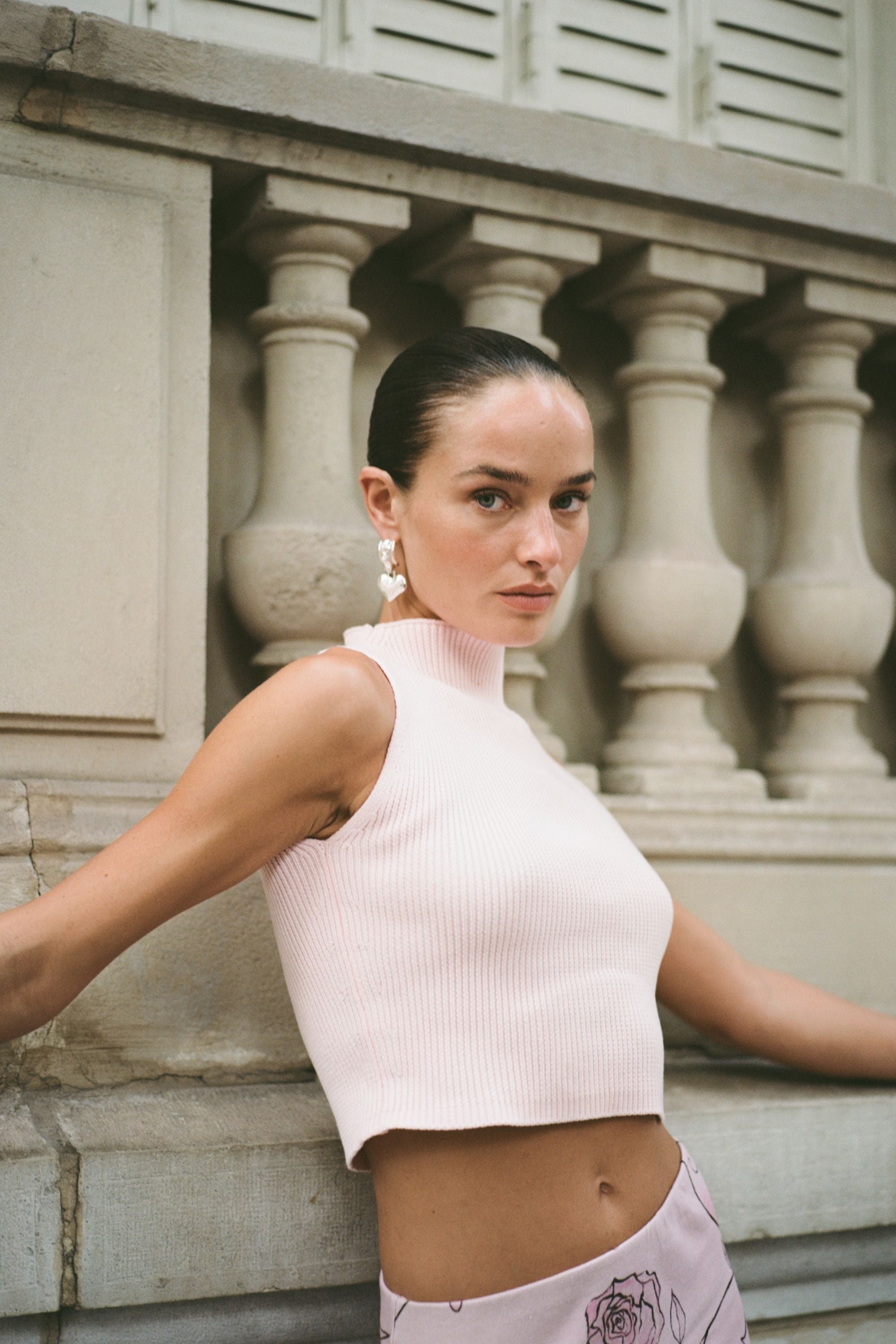 KNIT HIGH NECK TANK - DUSTY ROSE