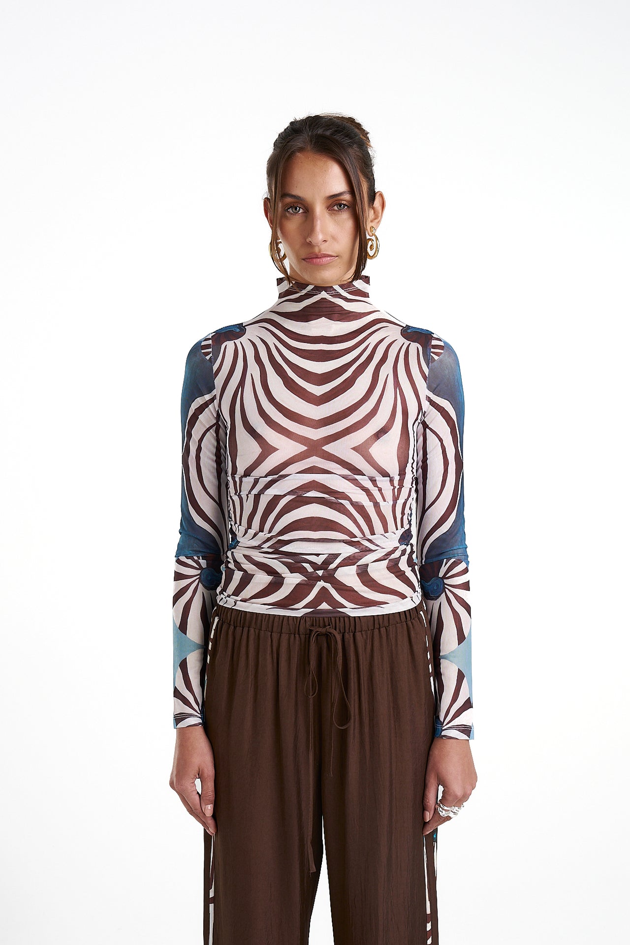 LS RUCHED HIGH NECK TOP - NAUTILUS