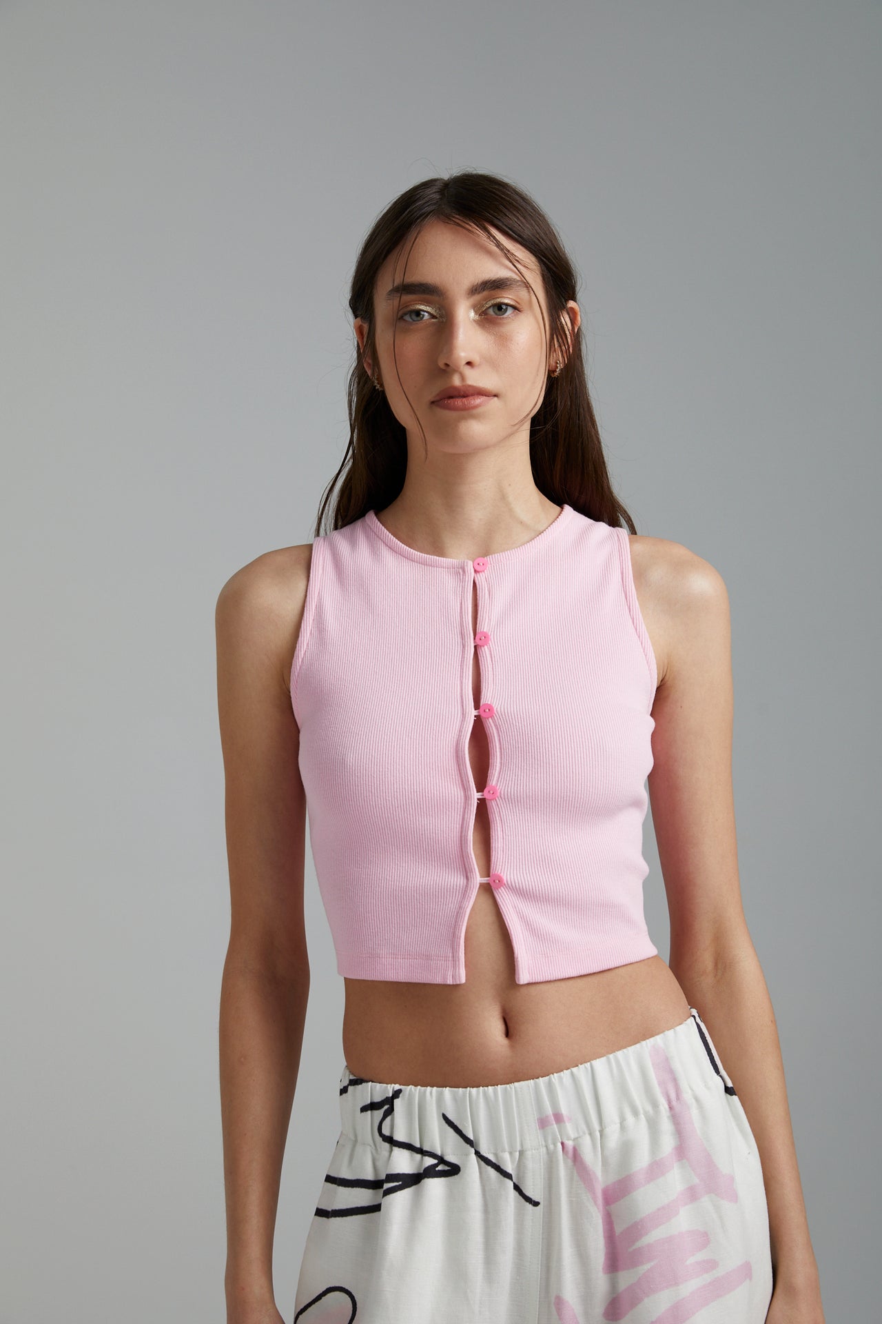 BUTTON UP TOP  - PINK