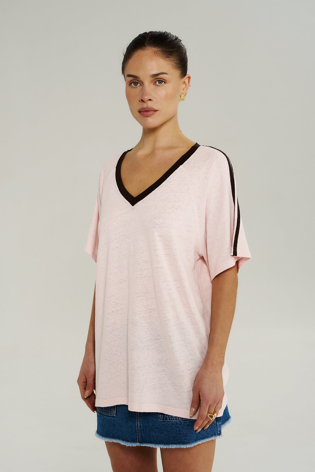 V NECK JERSEY TEE - DUSTY ROSE
