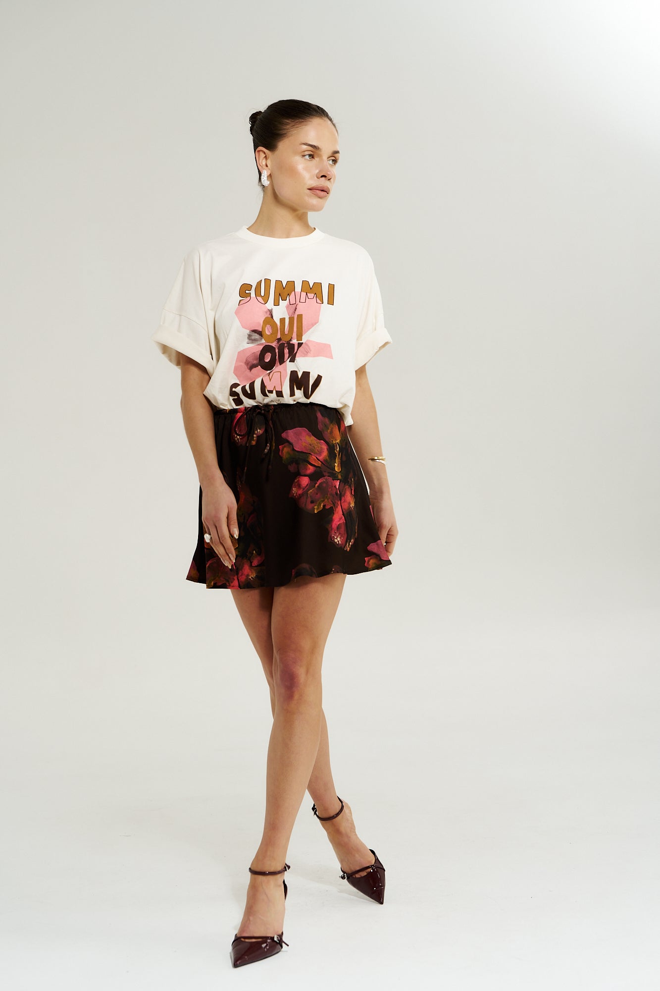 MINI BIAS CUT SKIRT - CHOCOLAT PETALS