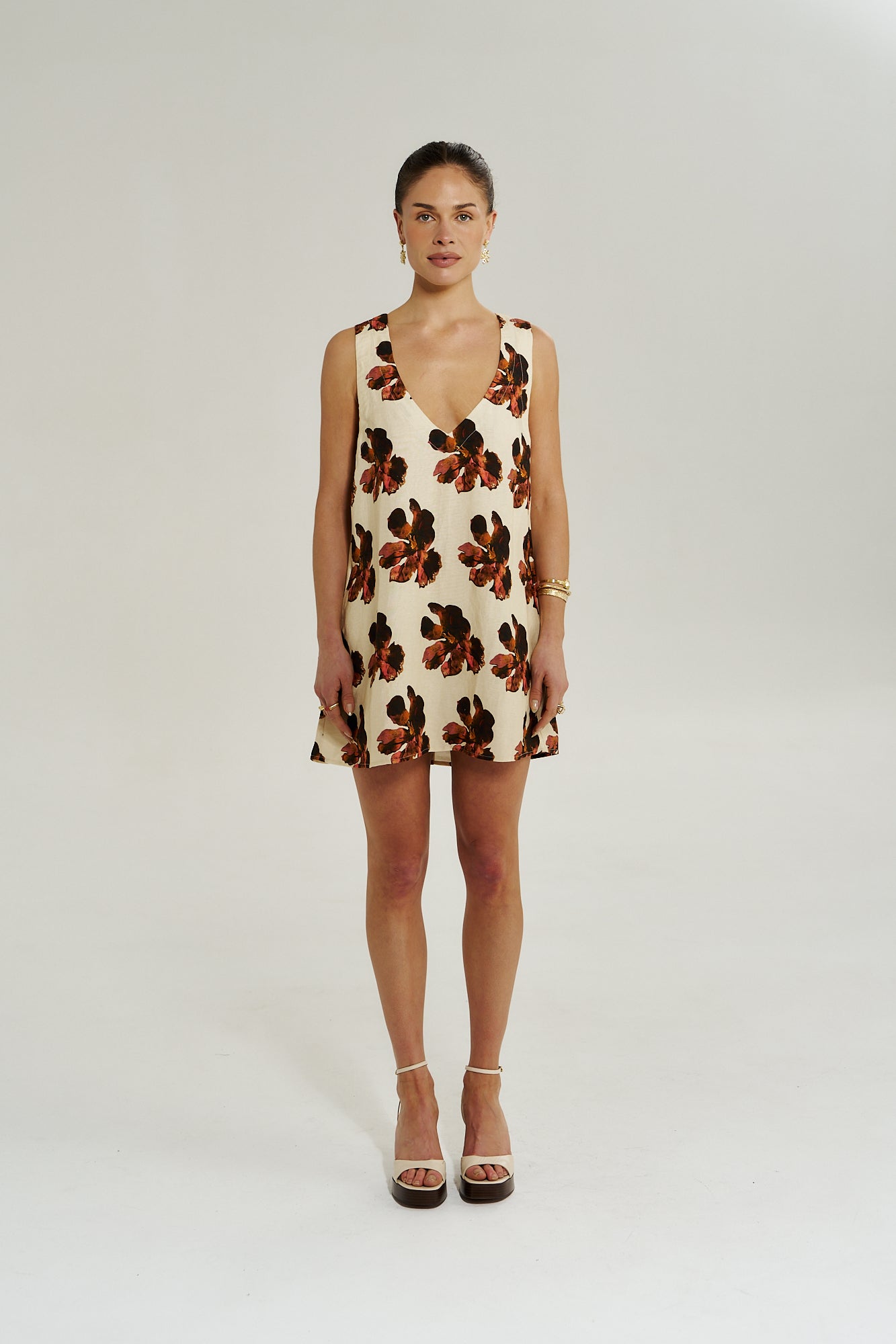 V NECK MINI DRESS - BUTTER FLEUR