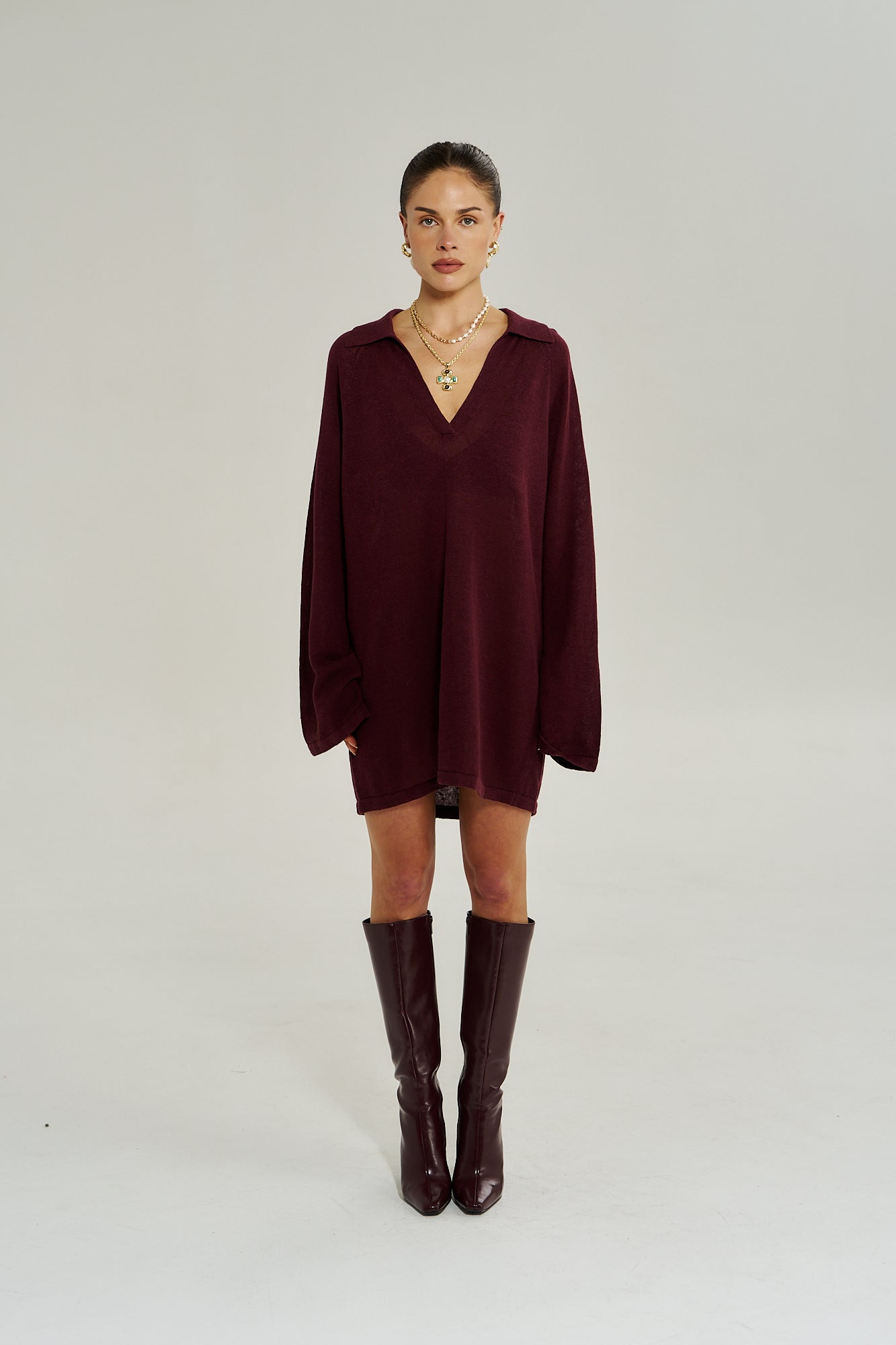 KNIT POLO DRESS - SYRAH