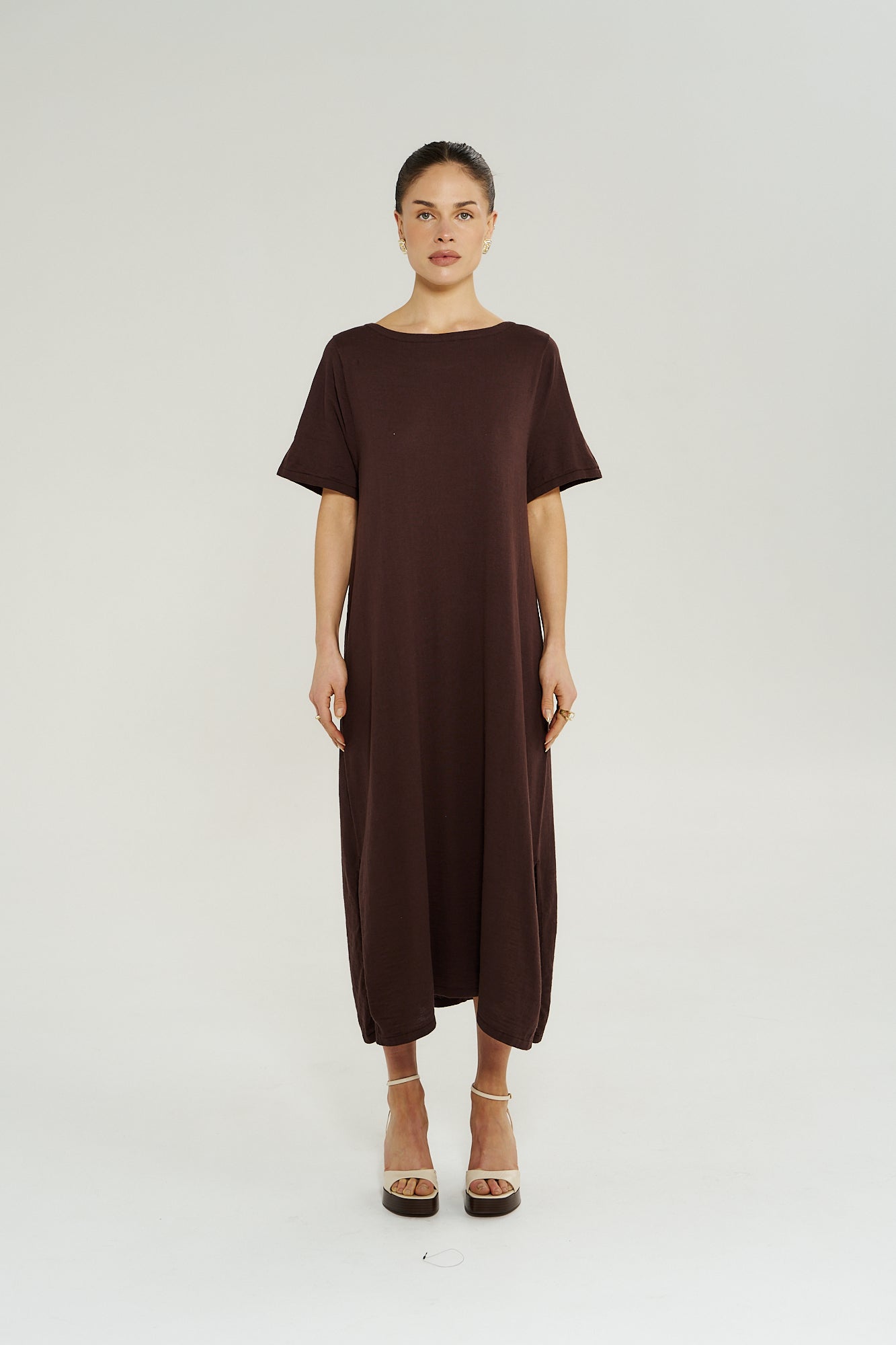 KNIT TEE MIDI DRESS - CHOCOLAT