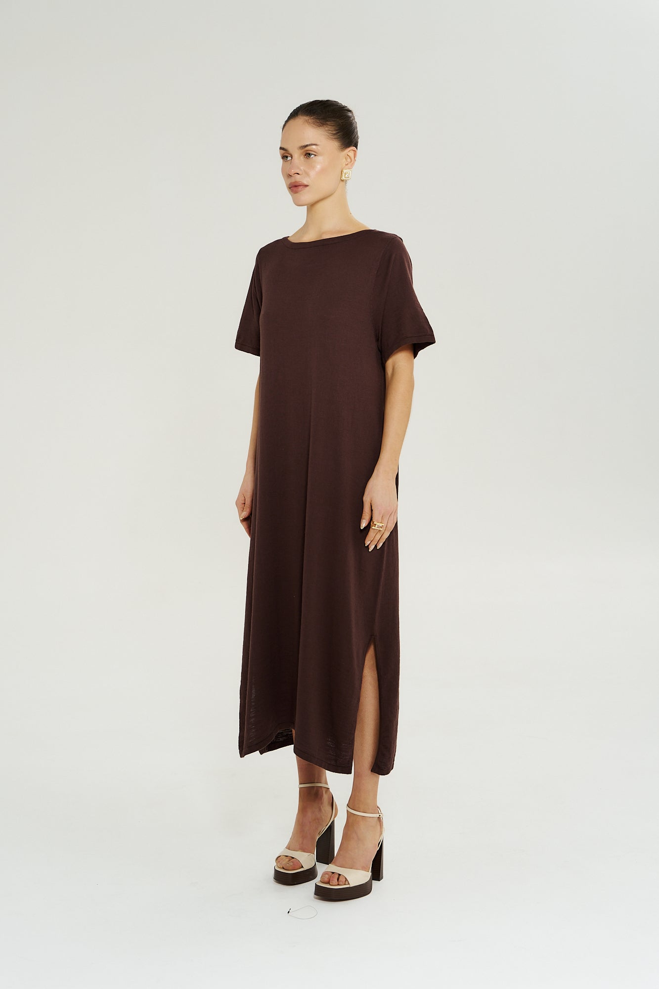 KNIT TEE MIDI DRESS - CHOCOLAT