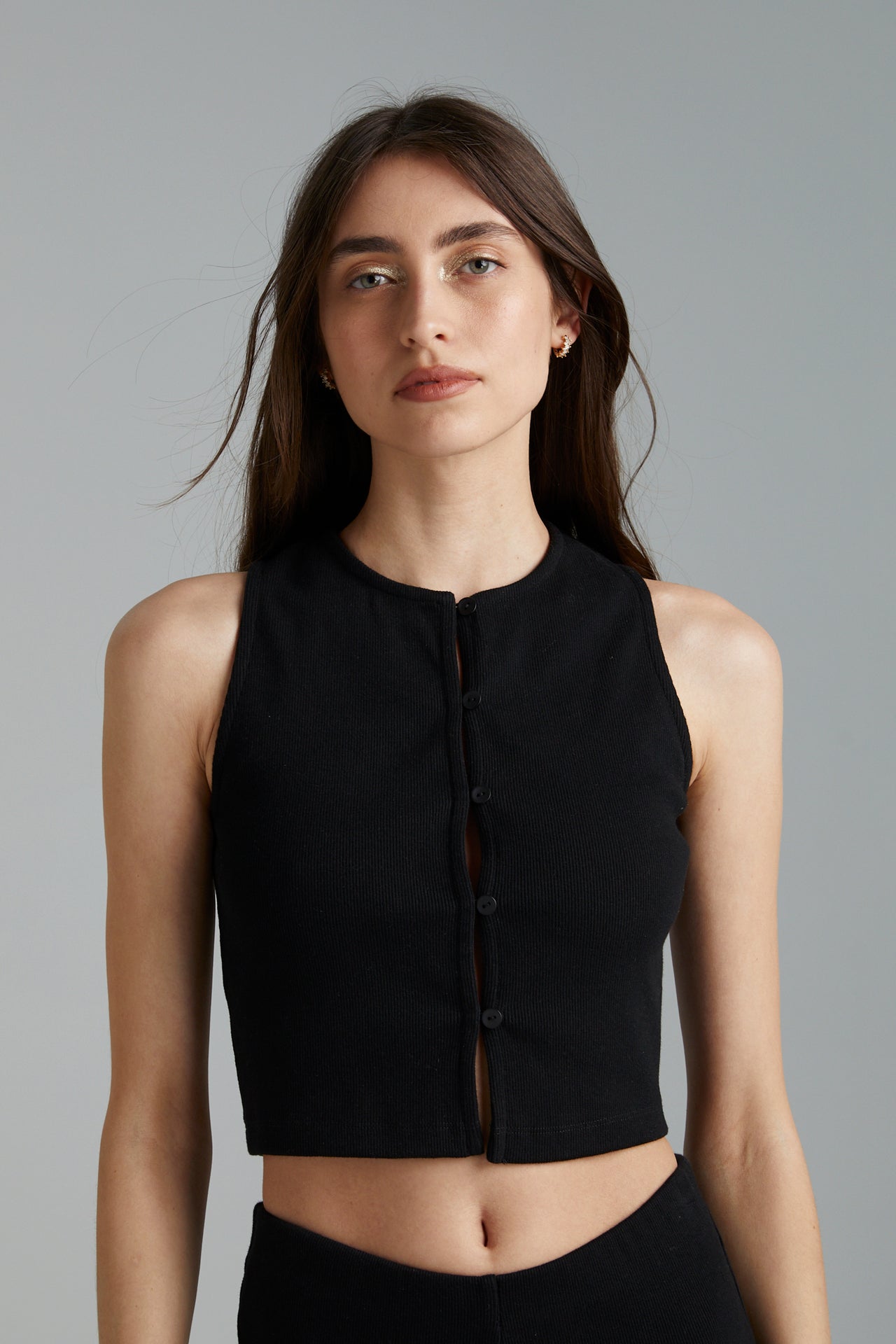 BUTTON UP TOP  - BLACK