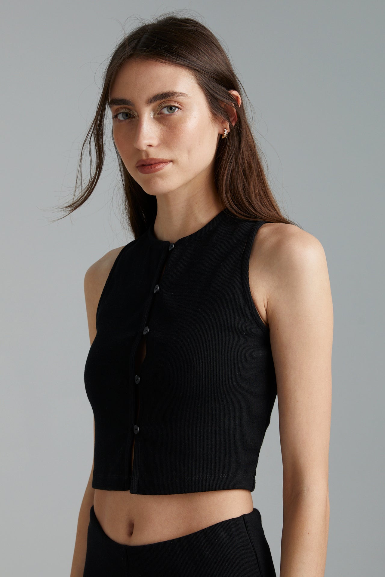 BUTTON UP TOP  - BLACK