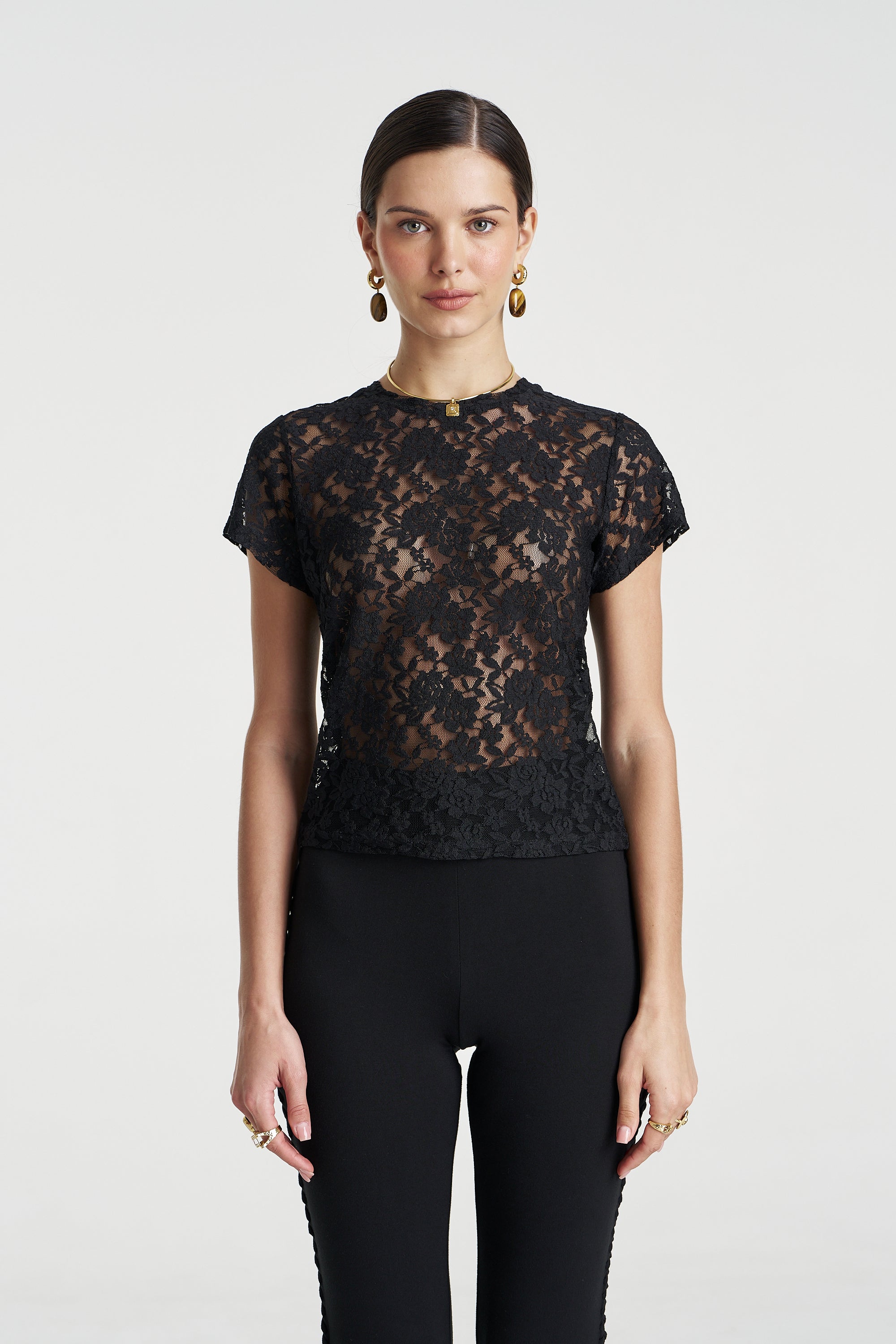 LACE BABY DOLL TEE - BLACK