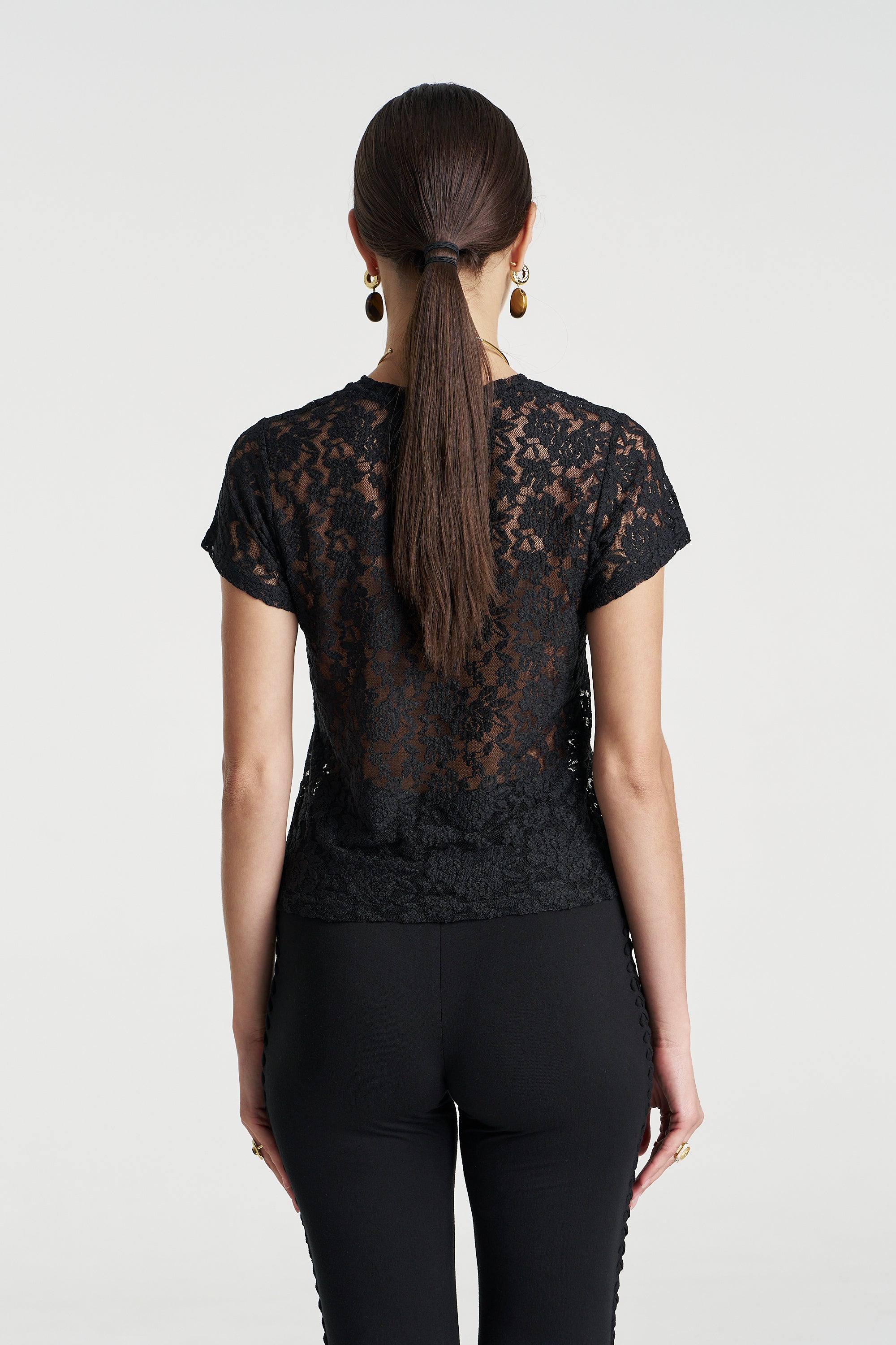 LACE BABY DOLL TEE - BLACK