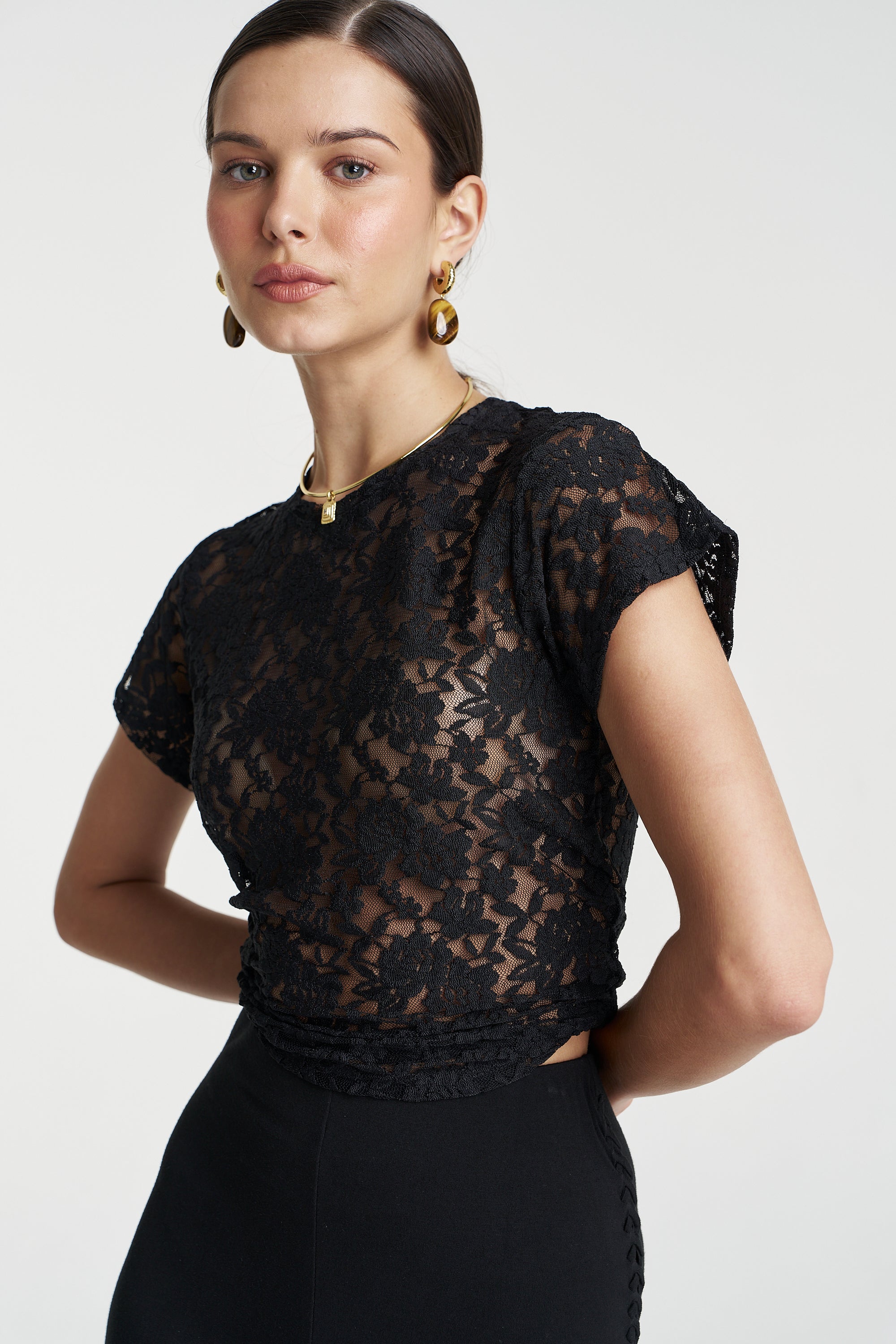 LACE BABY DOLL TEE - BLACK