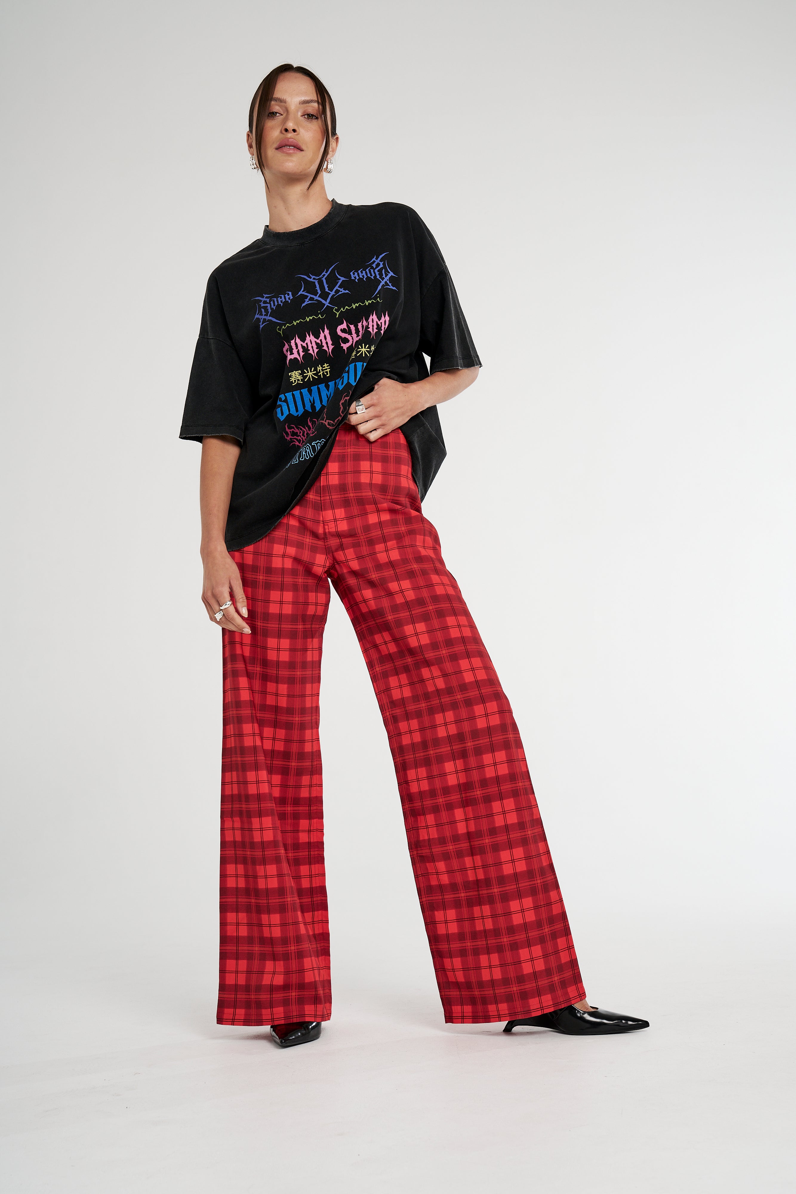 TIPPI HIGH WAISTED PANT - FIERY RED PLAID