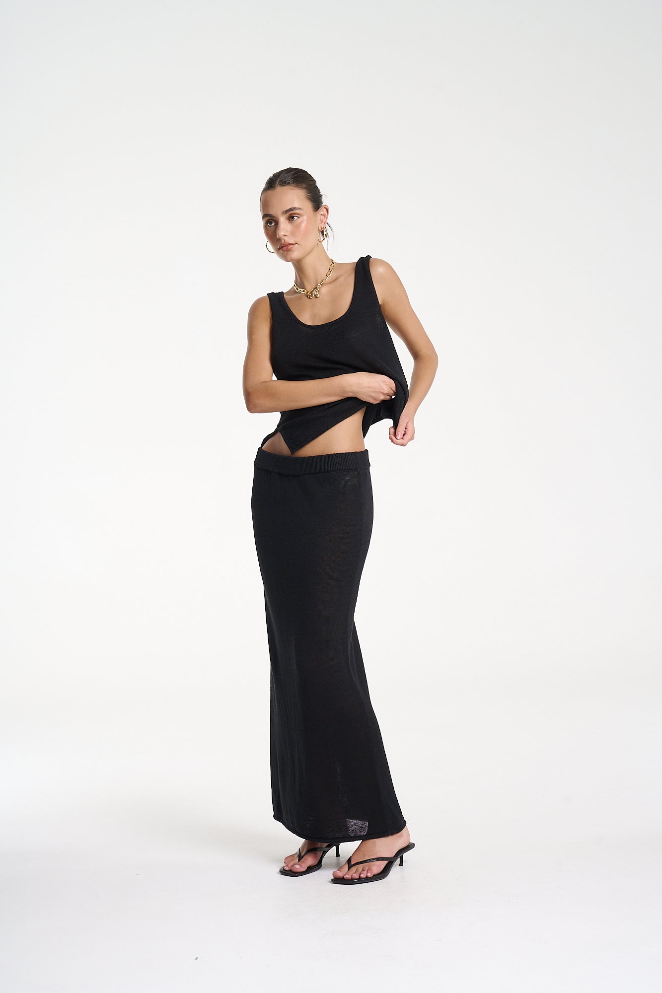 KNIT MAXI SKIRT - MIDNIGHT BLACK