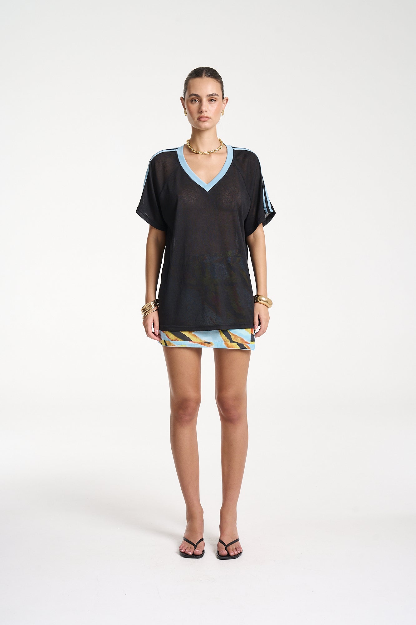 V NECK JERSEY - BLACK/ BLUE