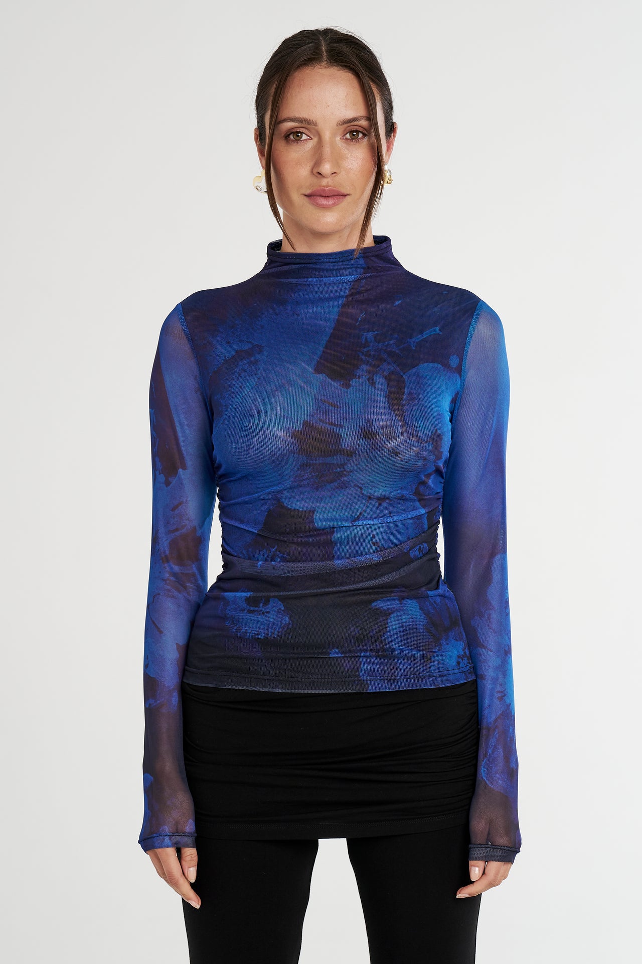 LS RUCHED HIGH NECK TOP - DARK LUMEN