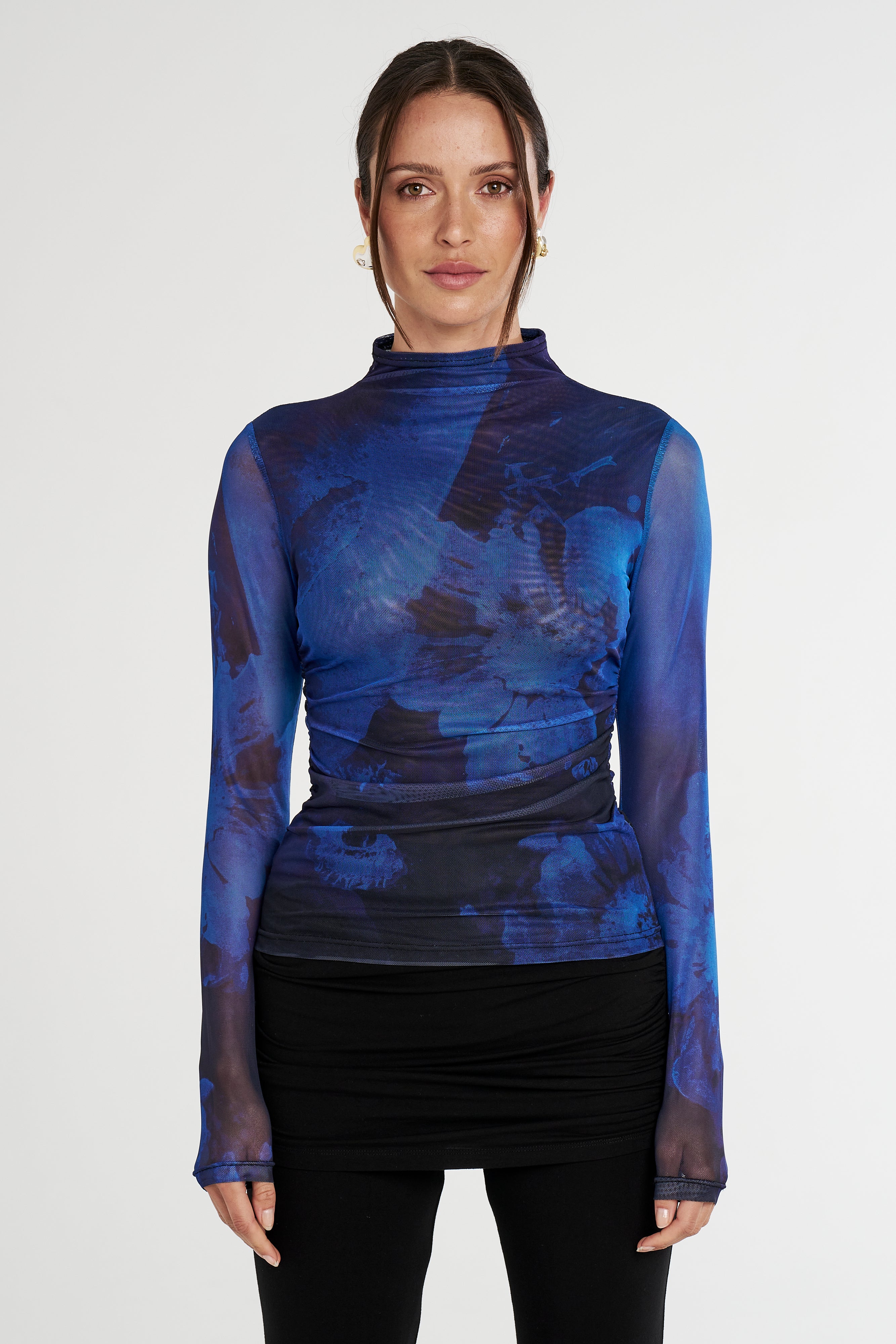 LS RUCHED HIGH NECK TOP - DARK LUMEN