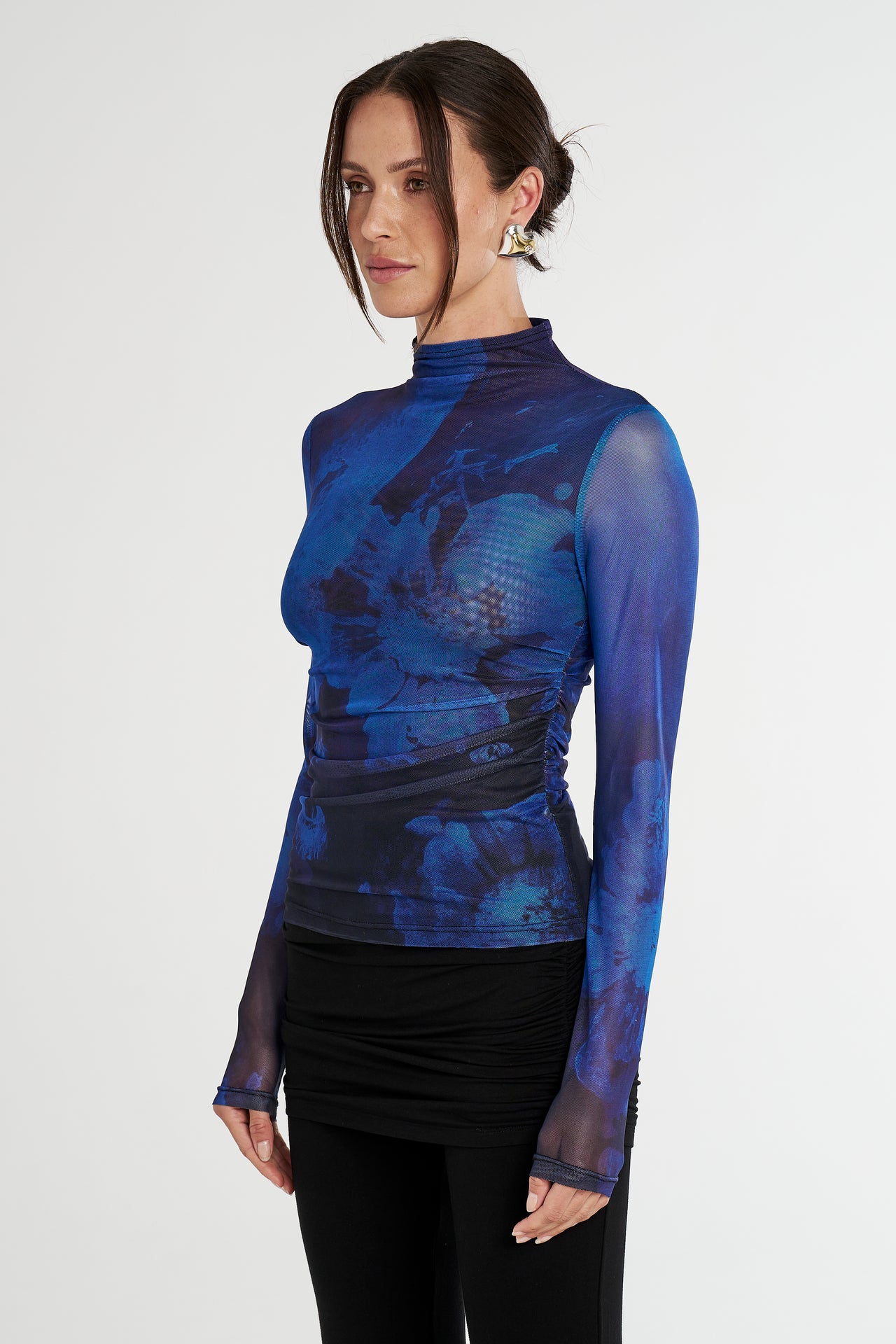 LS RUCHED HIGH NECK TOP - DARK LUMEN