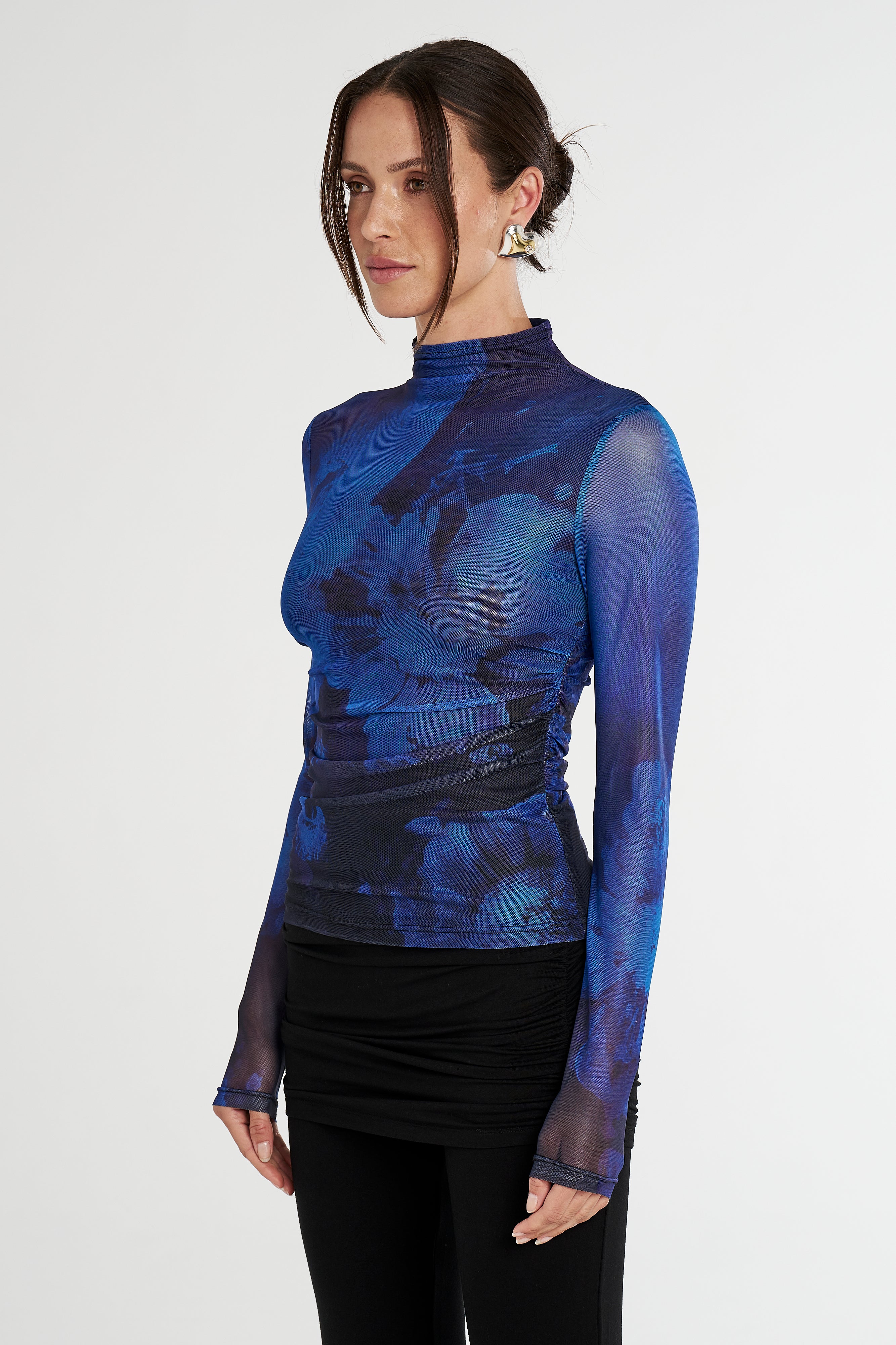 LS RUCHED HIGH NECK TOP - DARK LUMEN