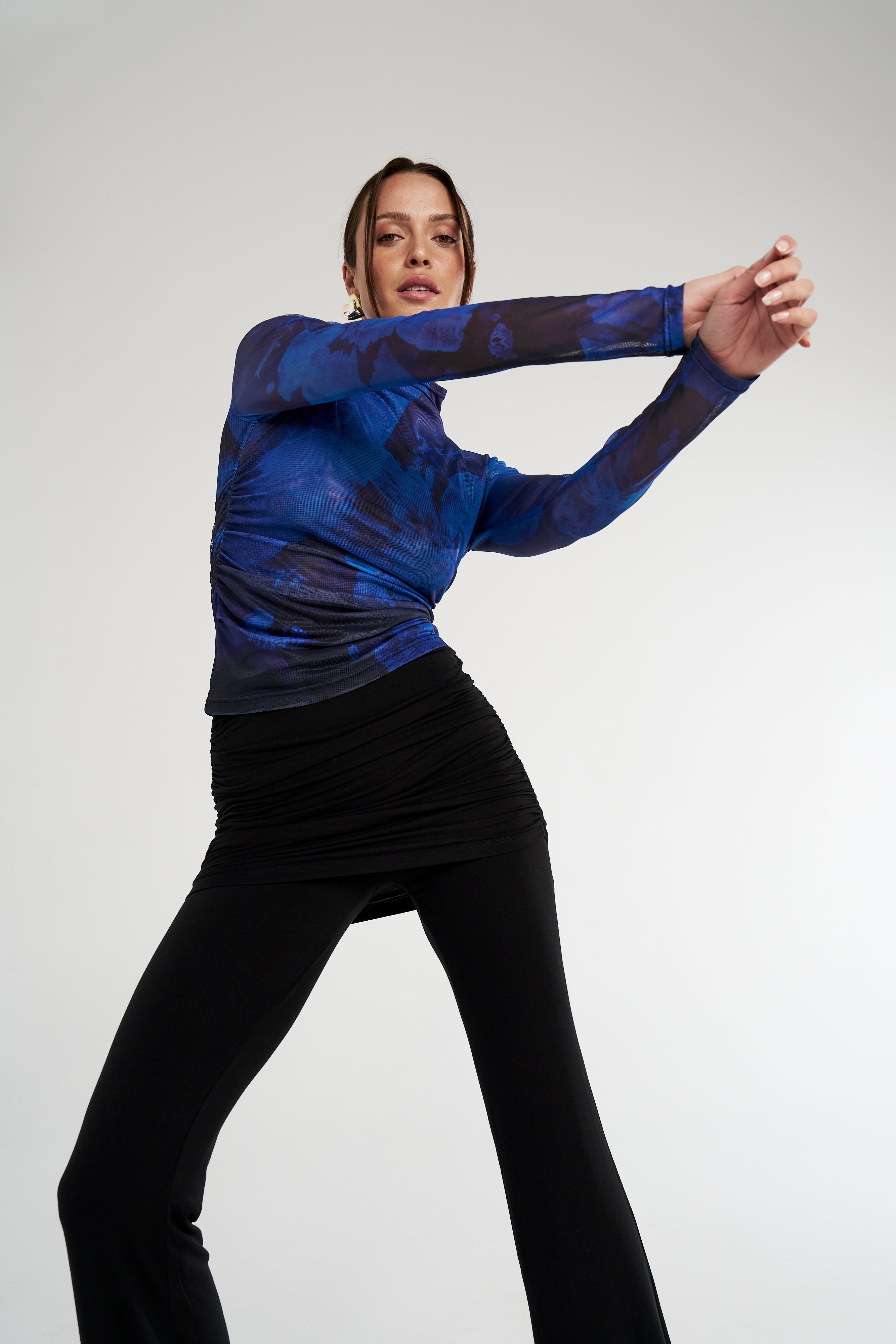 LS RUCHED HIGH NECK TOP - DARK LUMEN