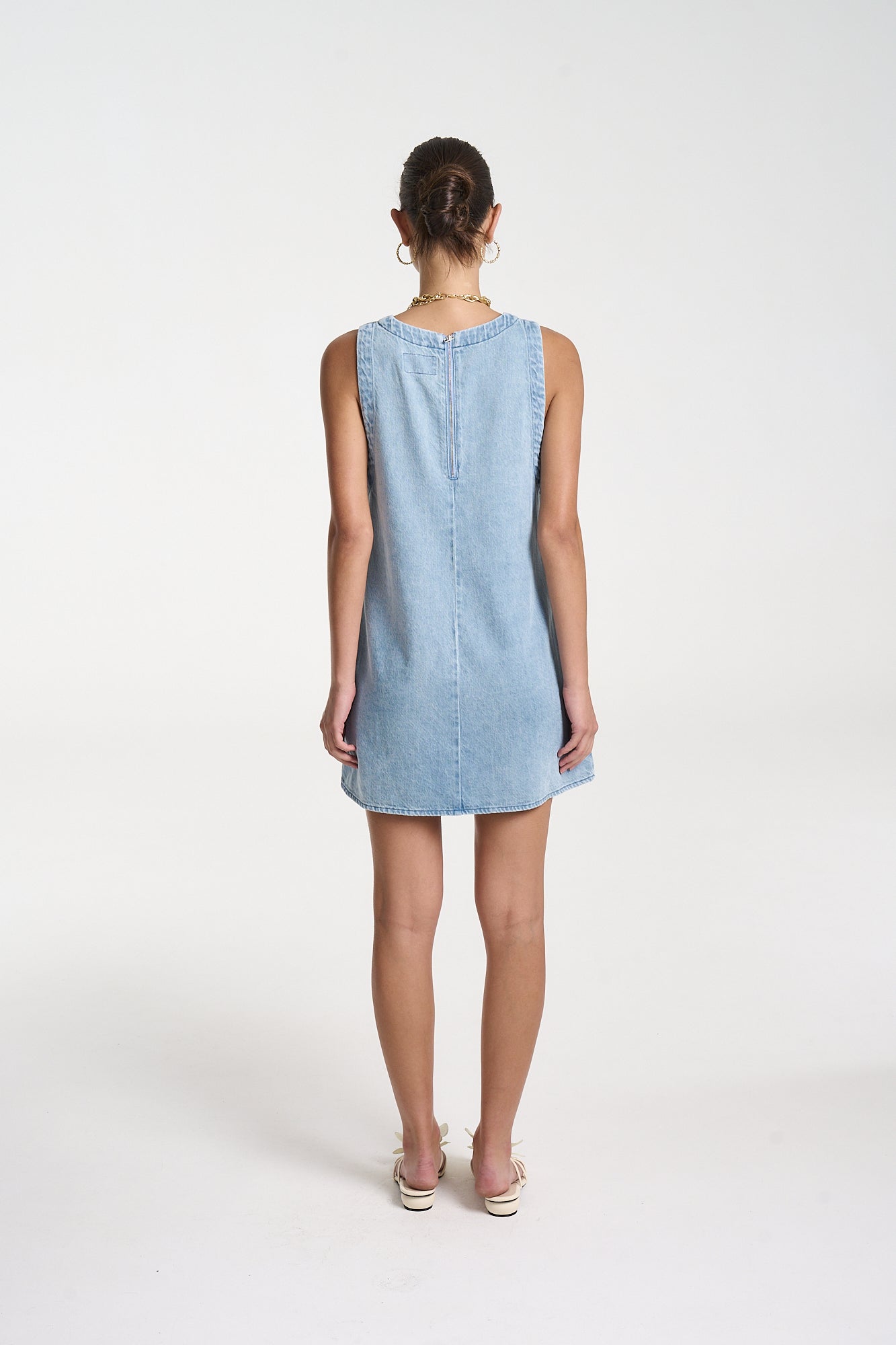 DENIM V NECK SHIFT - SKY BLUE DENIM